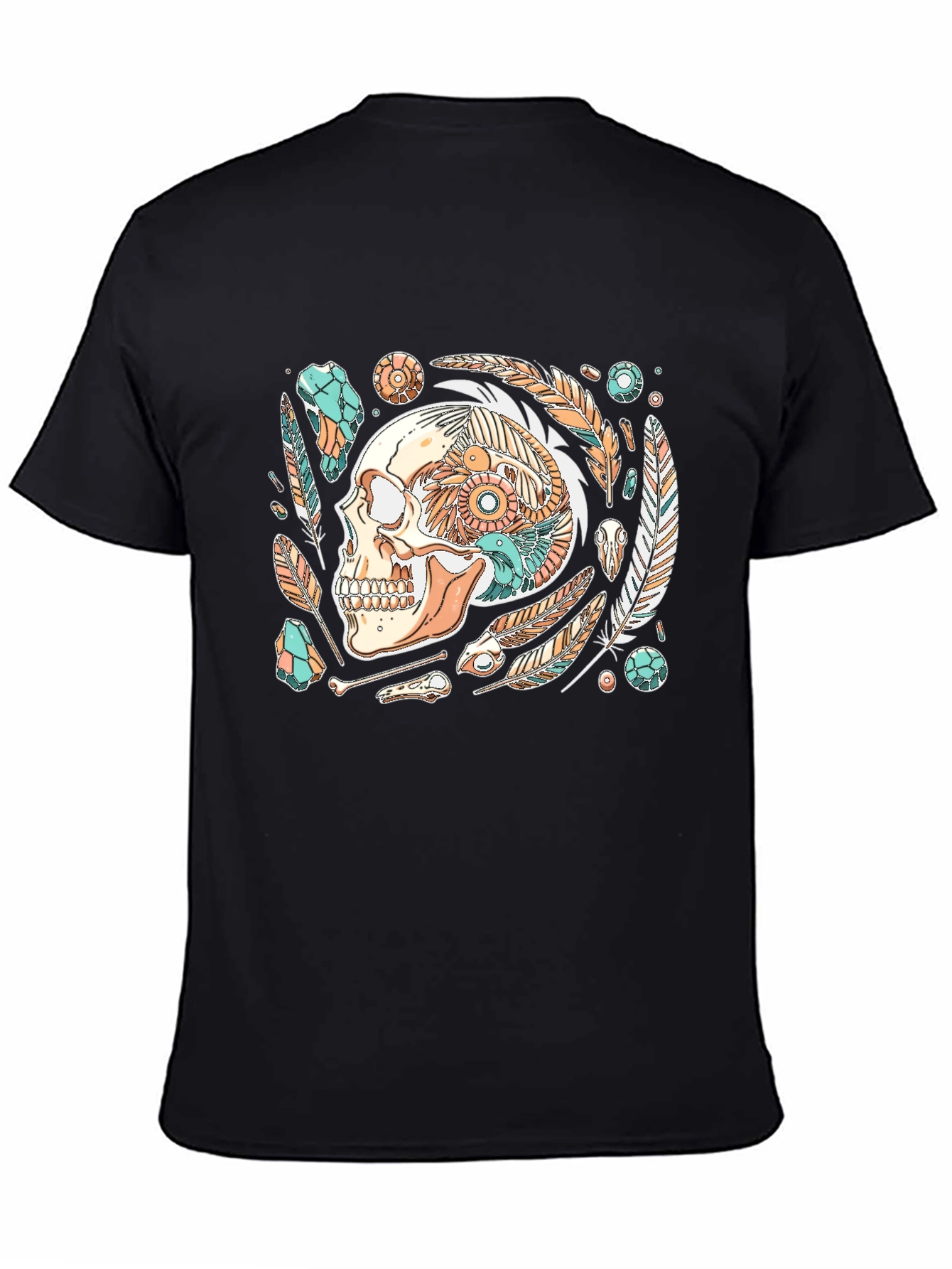 Skull & Feather Graphic Print Black T-Shirt
