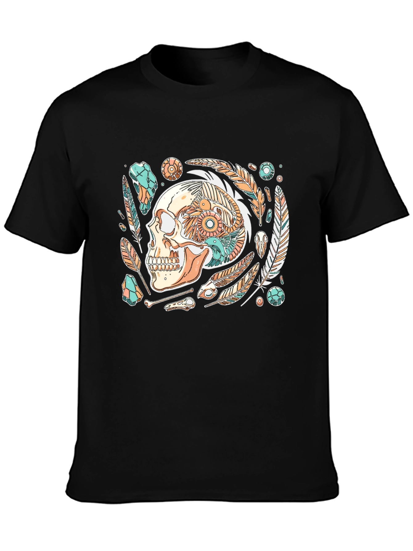 Skull & Feather Graphic Print Black T-Shirt