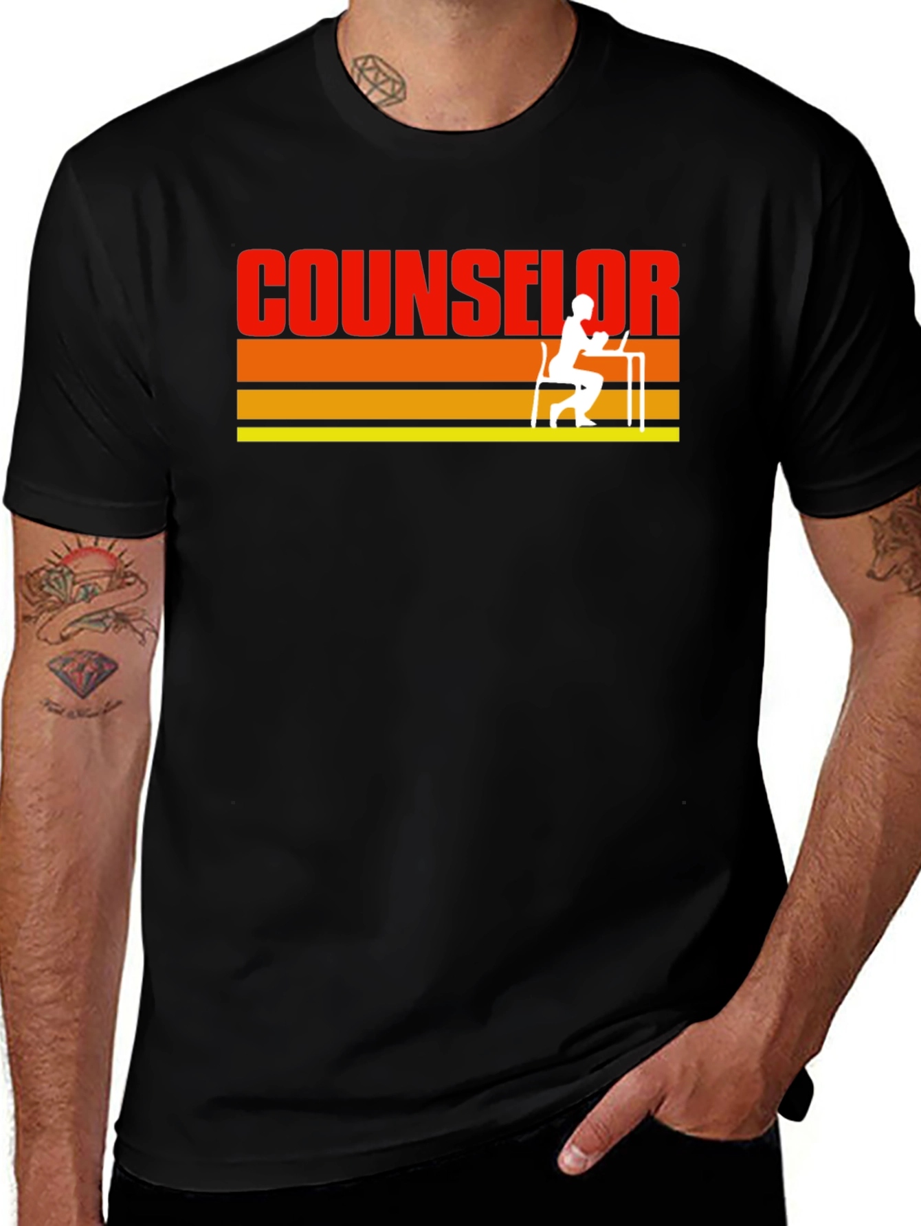 Counselor Retro Striped T-Shirt - Black