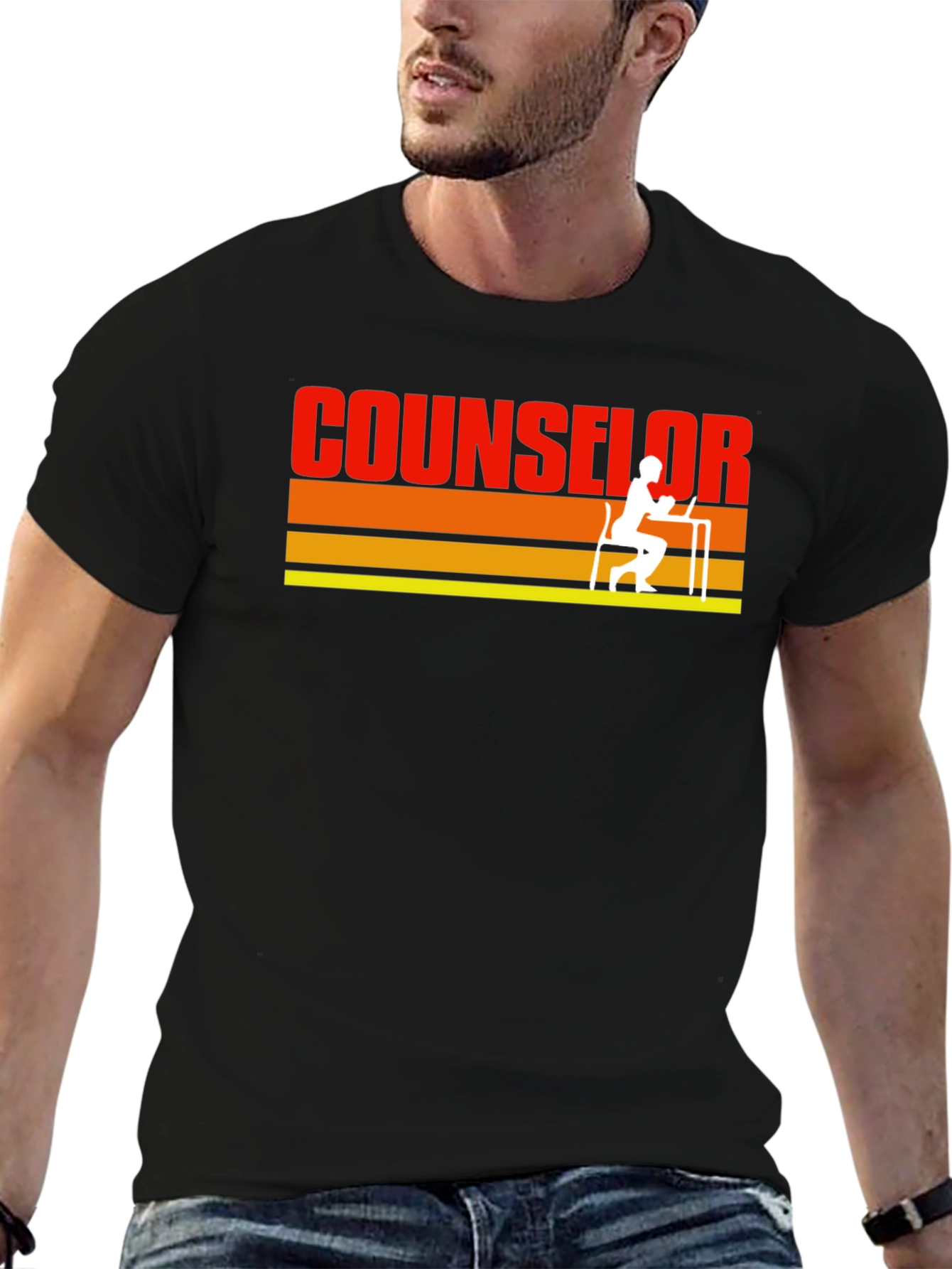 Counselor Retro Striped T-Shirt - Black