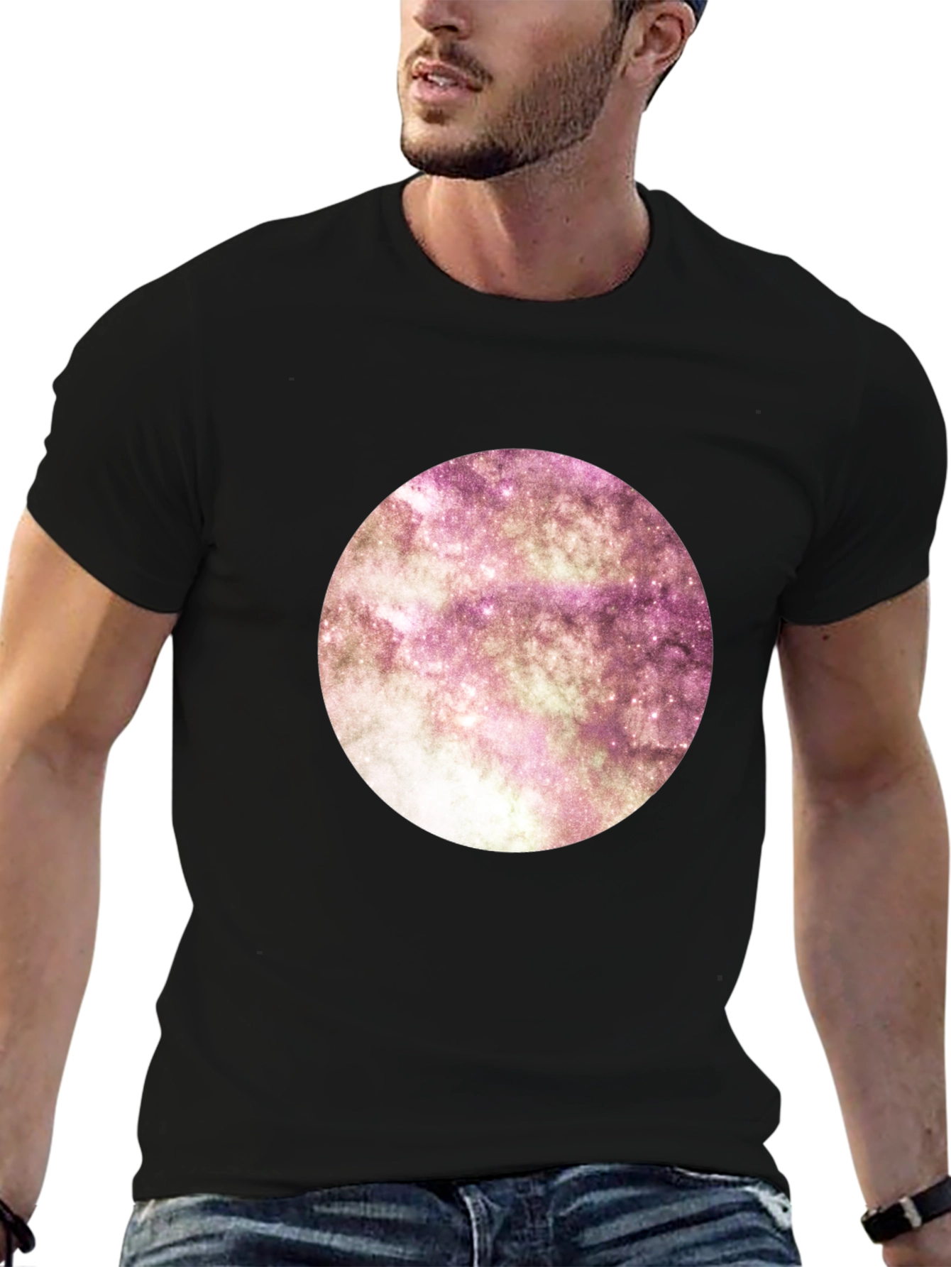 Galaxy Circle Black Tee - Modern Graphic Print Shirt