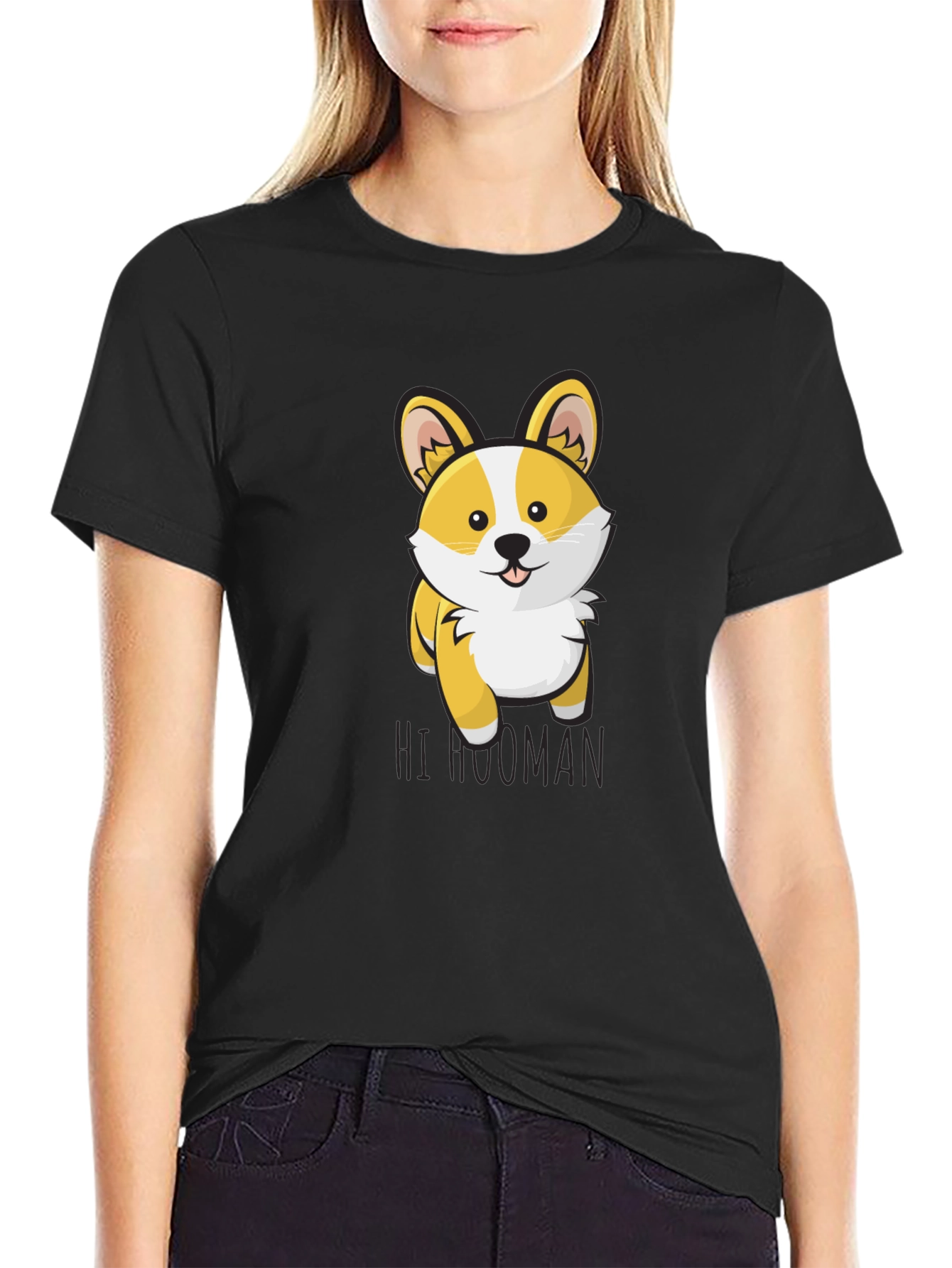 Cute Corgi Hi Human Graphic T-Shirt