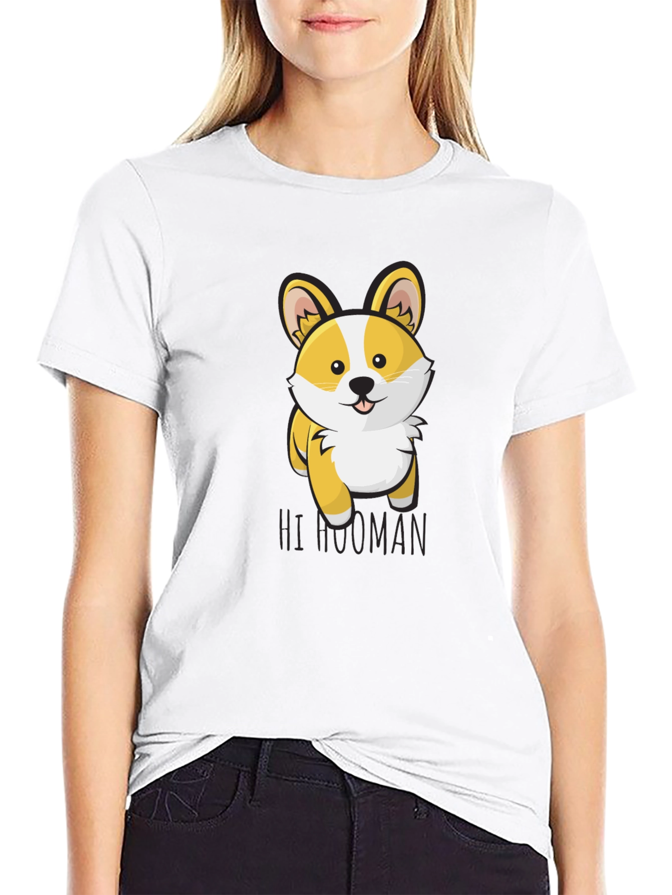 Cute Corgi Hi Human Graphic T-Shirt