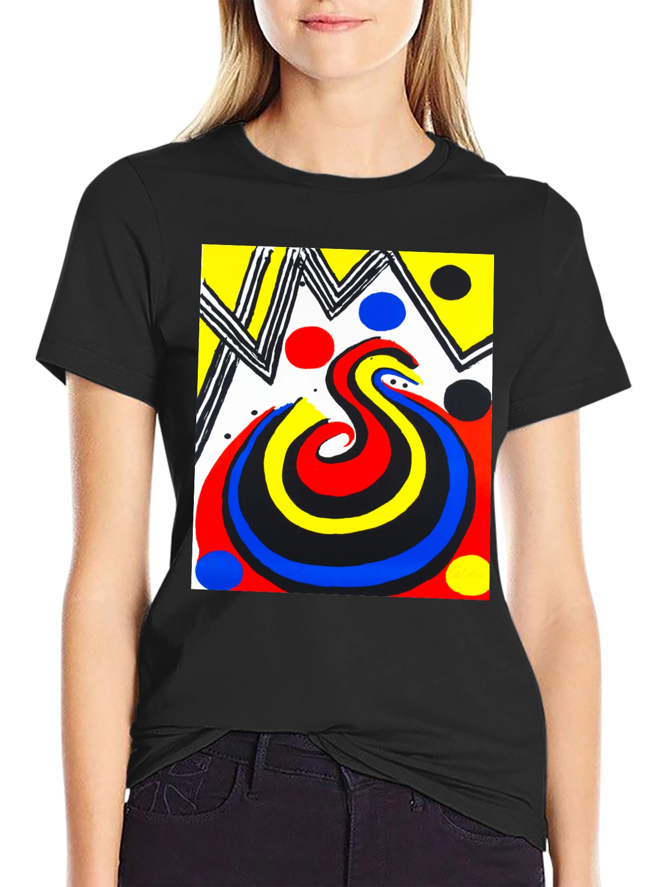 Abstract Art Graphic Print Tee - Black