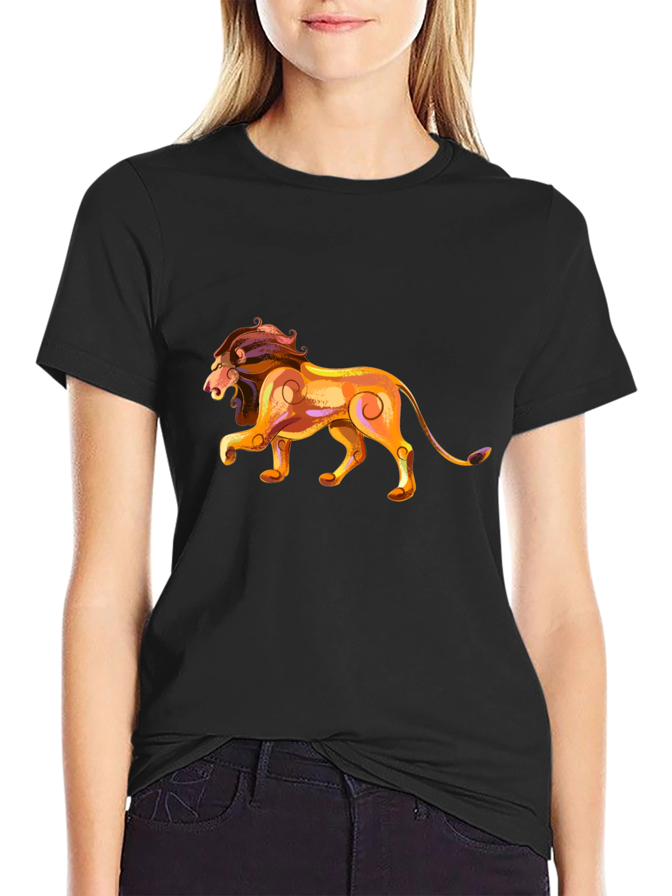 Lion Graphic Black Tee - Zodiac Style