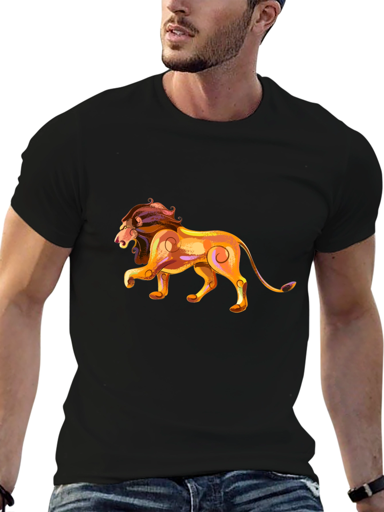 Lion Graphic Black Tee - Zodiac Style