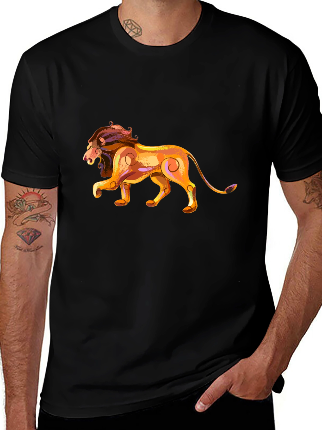 Lion Graphic Black Tee - Zodiac Style