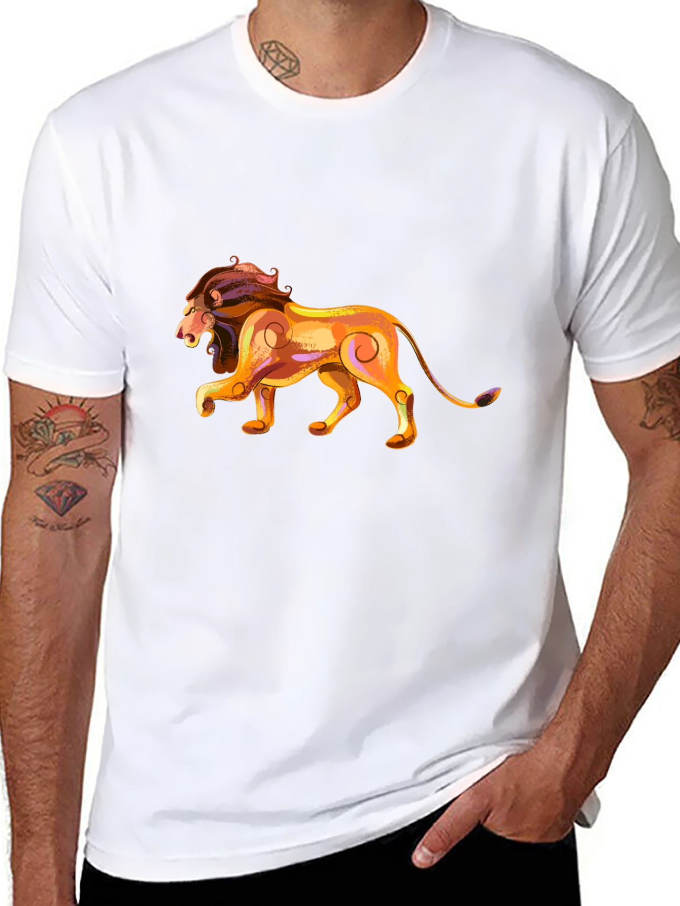 Lion Graphic Black Tee - Zodiac Style