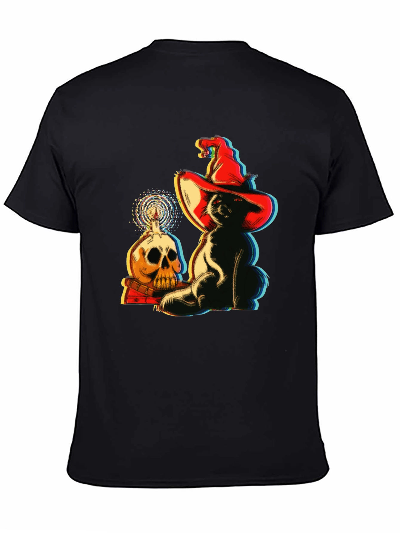 Spooky Cat & Skull Graphic Tee - Halloween Vibes!