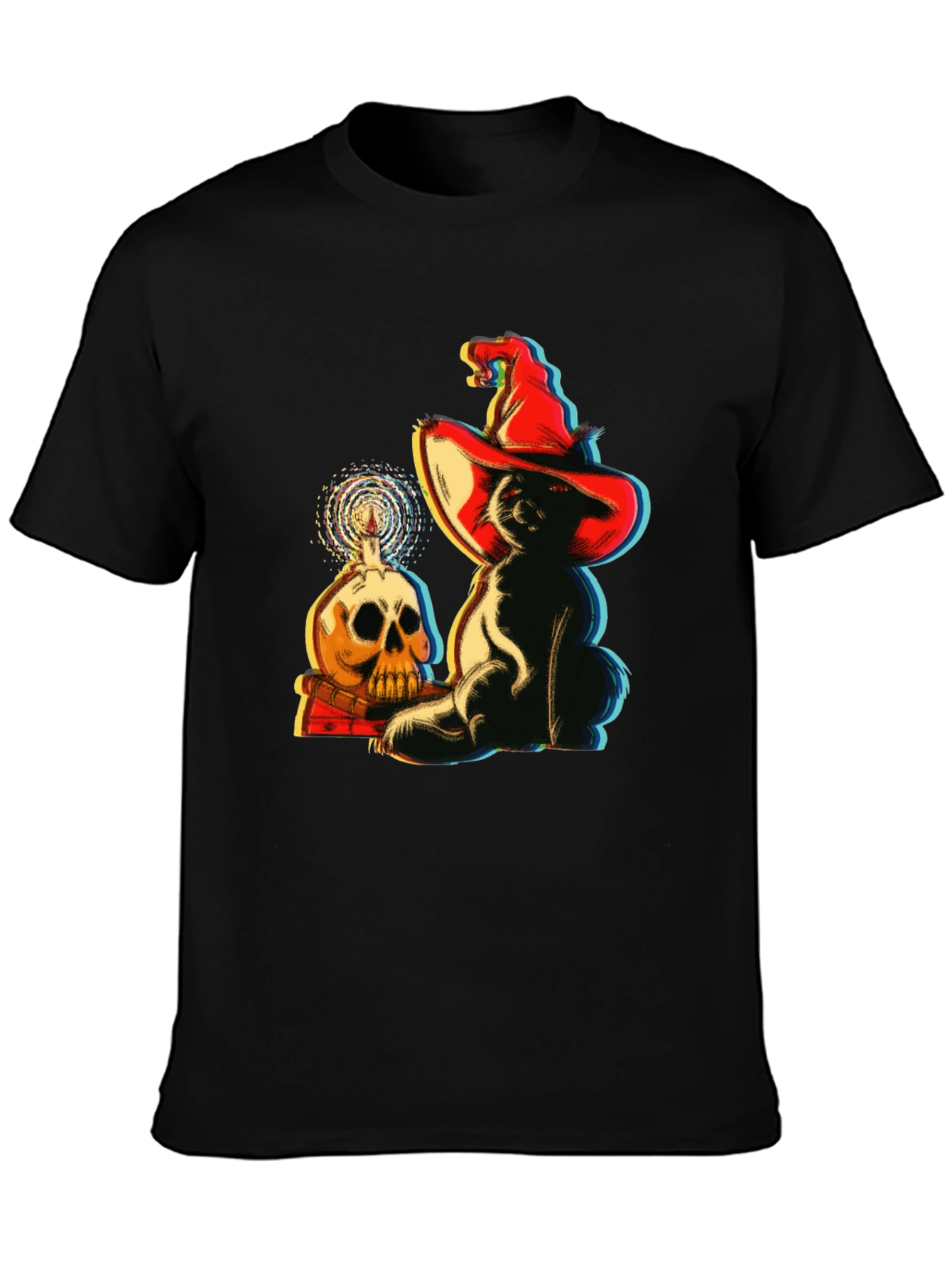 Spooky Cat & Skull Graphic Tee - Halloween Vibes!