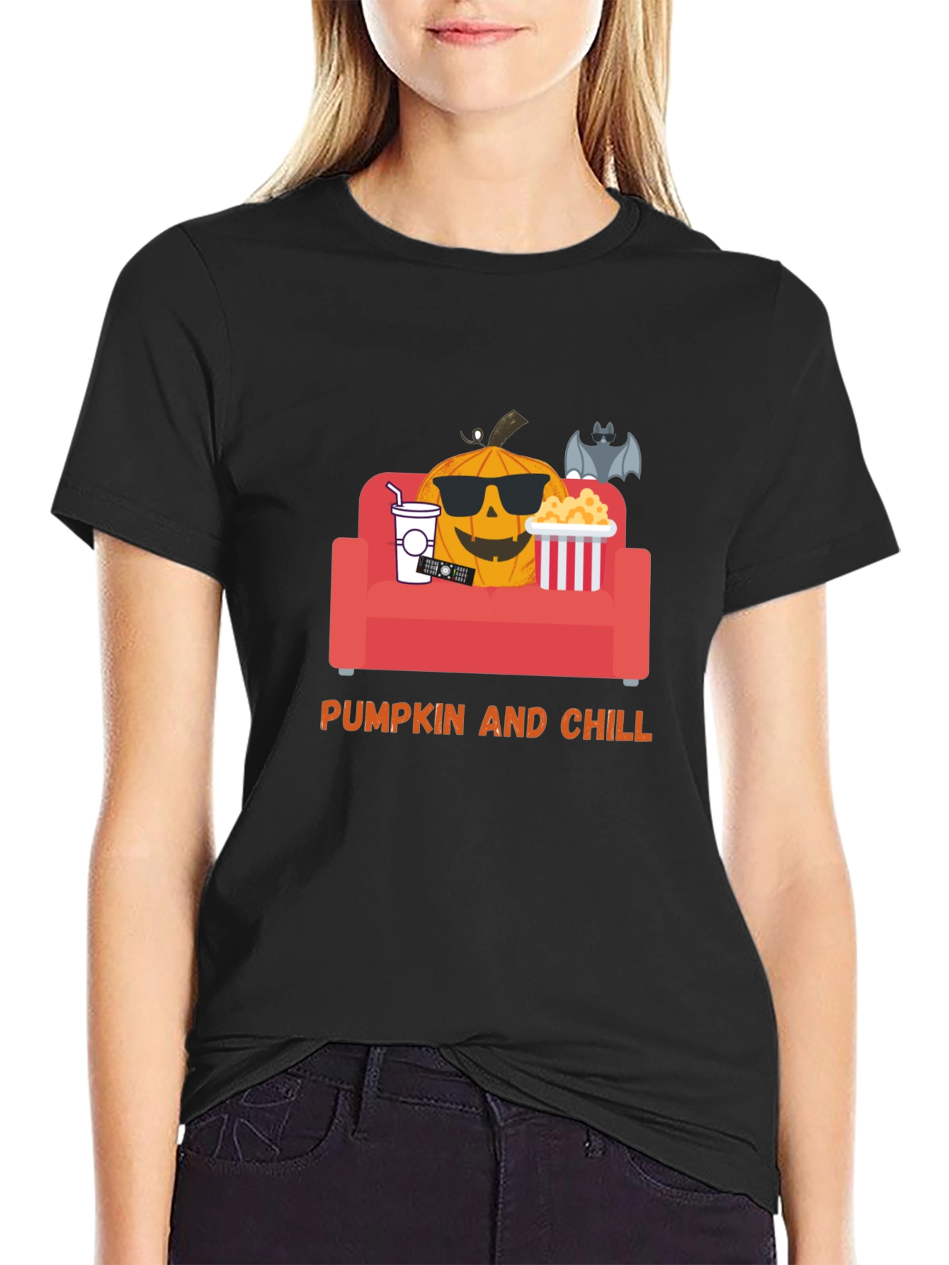 Pumpkin and Chill Graphic Tee - Relaxed Halloween Shirt