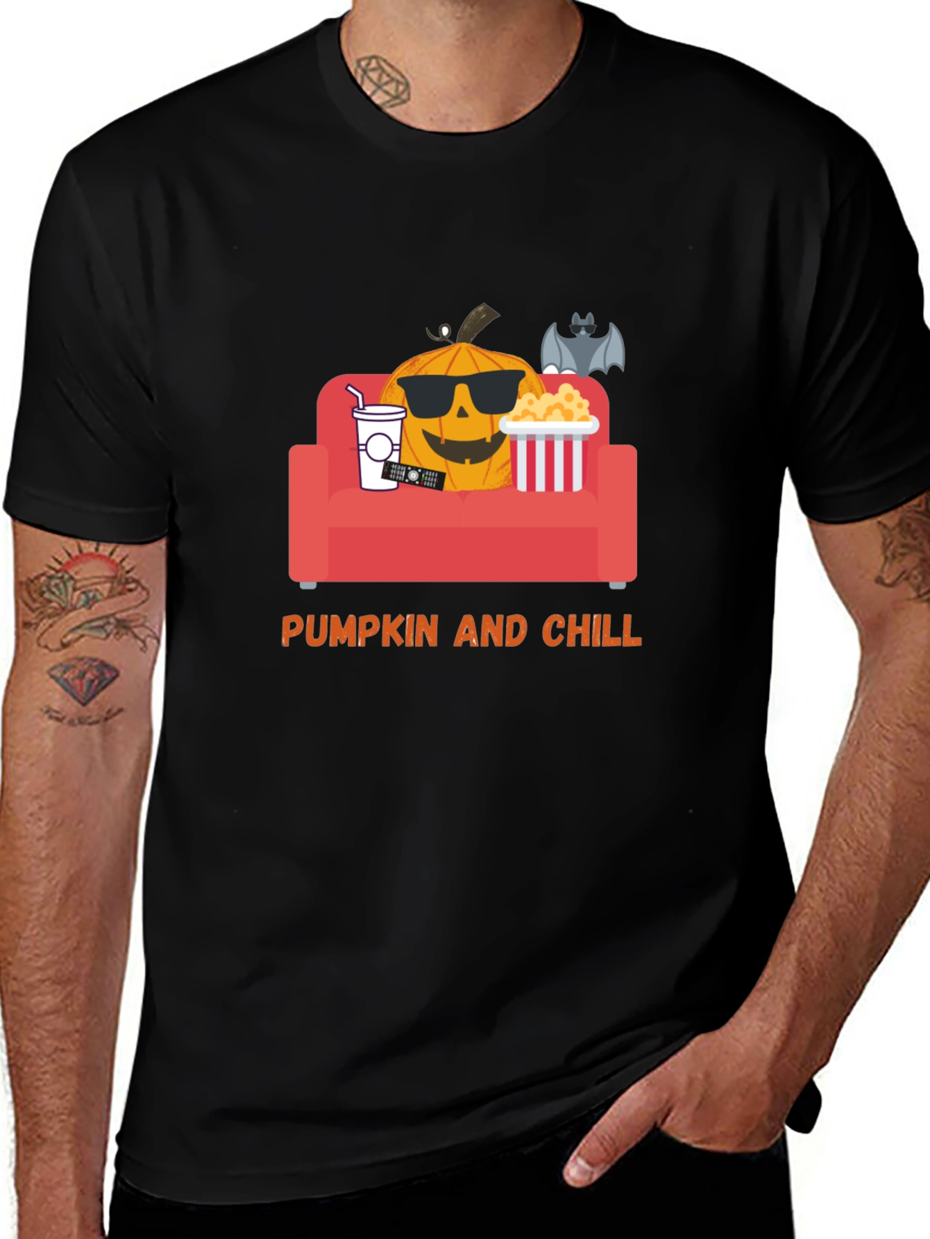 Pumpkin and Chill Graphic Tee - Relaxed Halloween Shirt