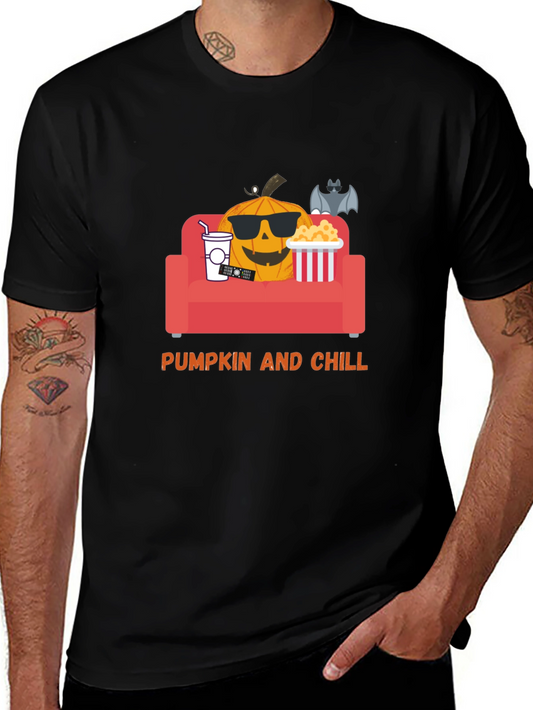 Pumpkin and Chill Graphic Tee - Relaxed Halloween Shirt