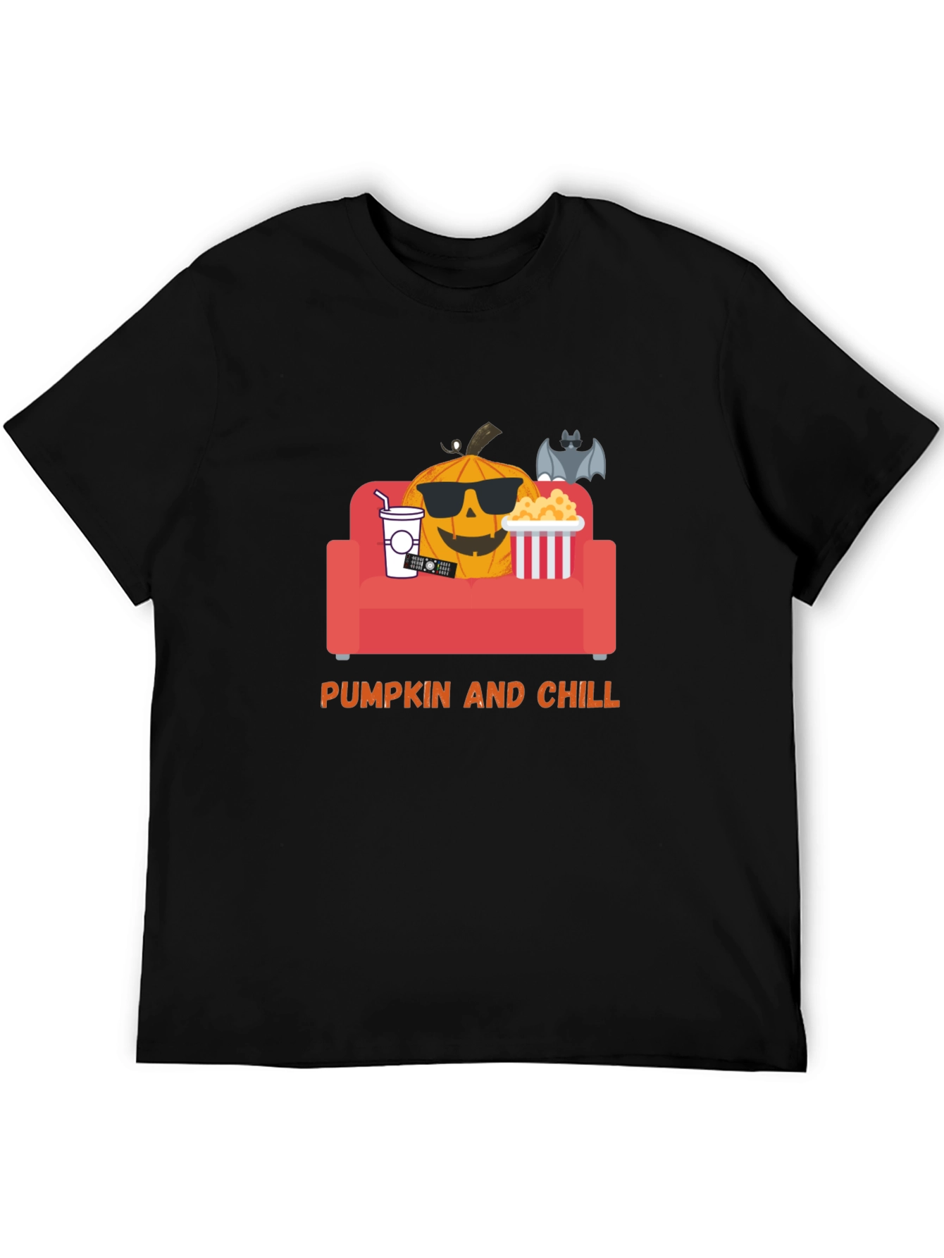 Pumpkin and Chill Graphic Tee - Relaxed Halloween Shirt