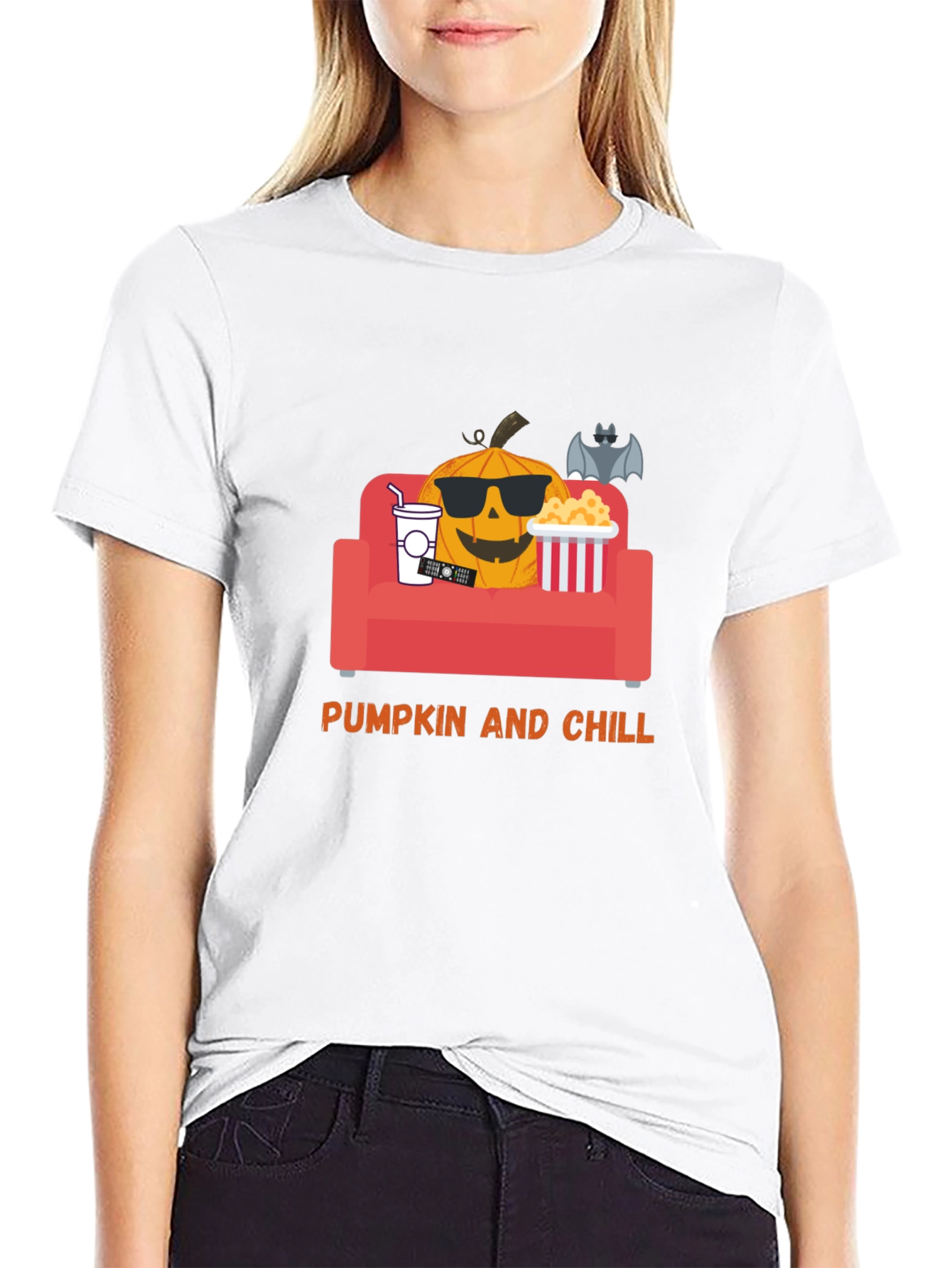 Pumpkin and Chill Graphic Tee - Relaxed Halloween Shirt