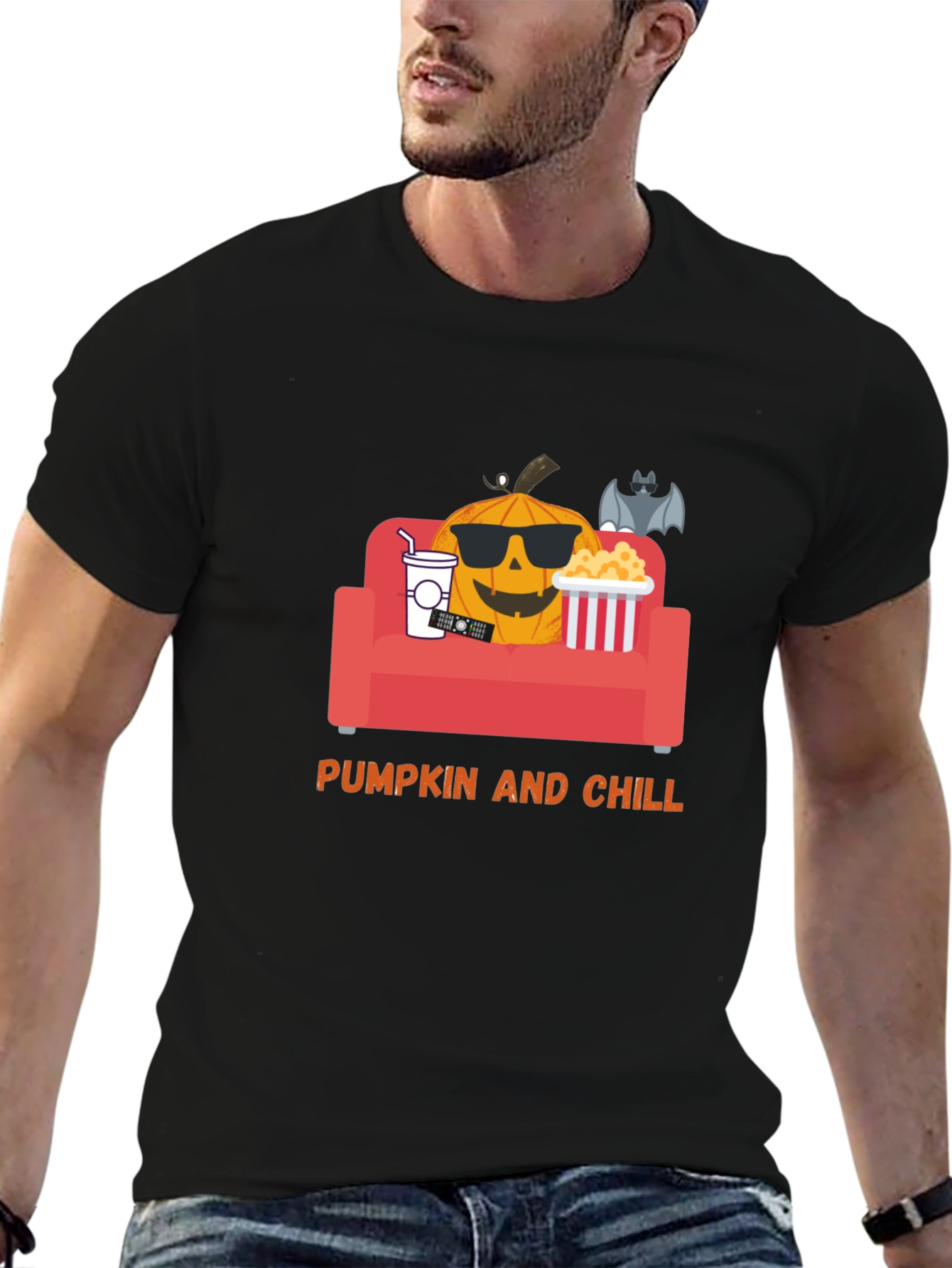 Pumpkin and Chill Graphic Tee - Relaxed Halloween Shirt