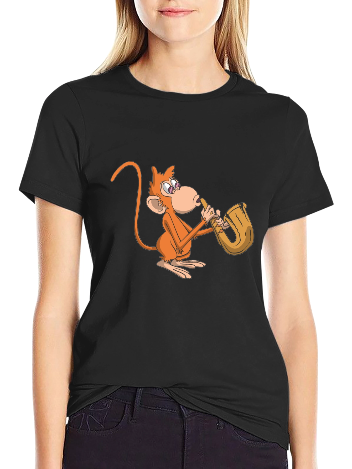 Monkey Saxophone Graphic Tee - Black Casual Shirt