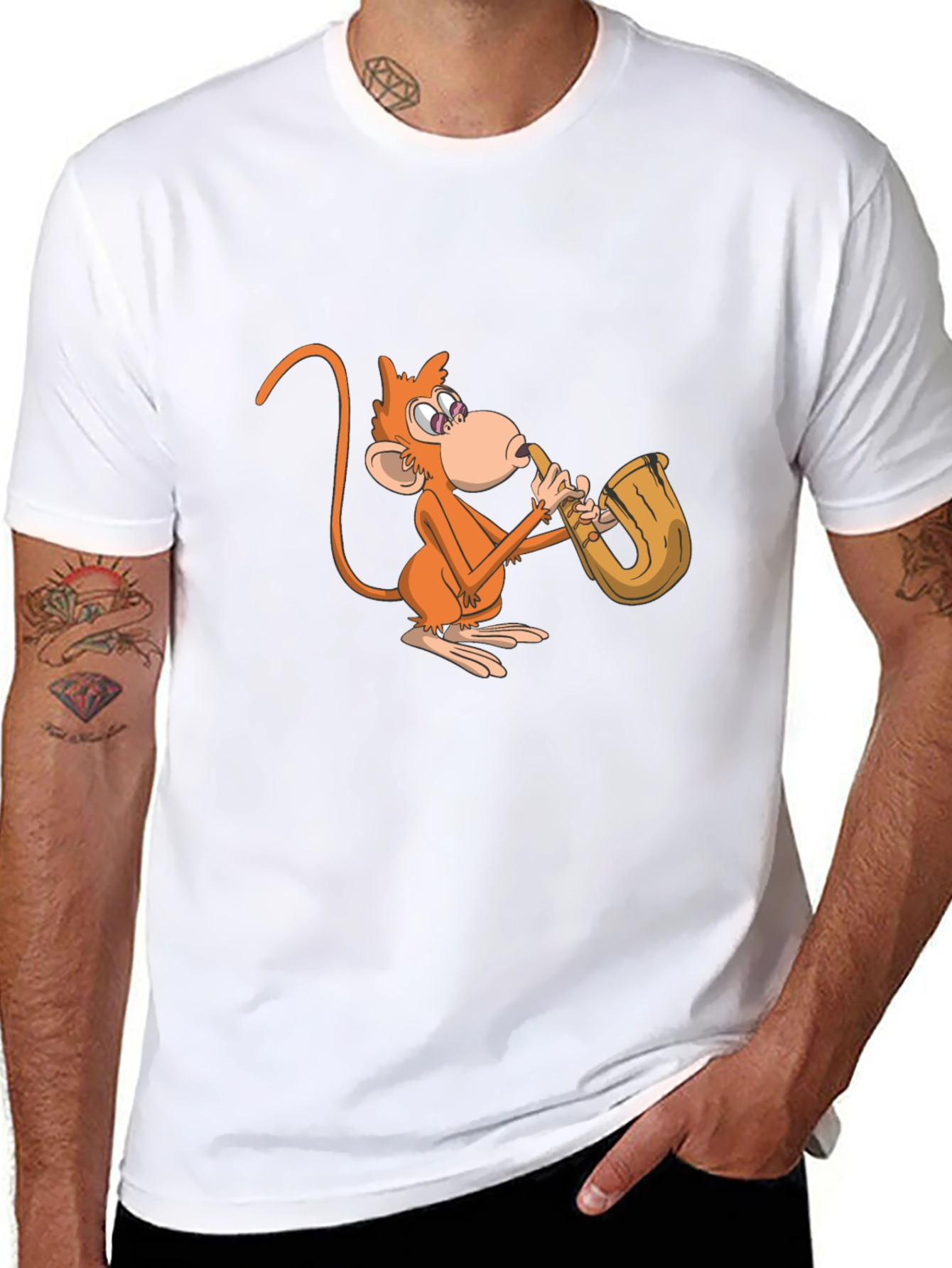 Monkey Saxophone Graphic Tee - Black Casual Shirt