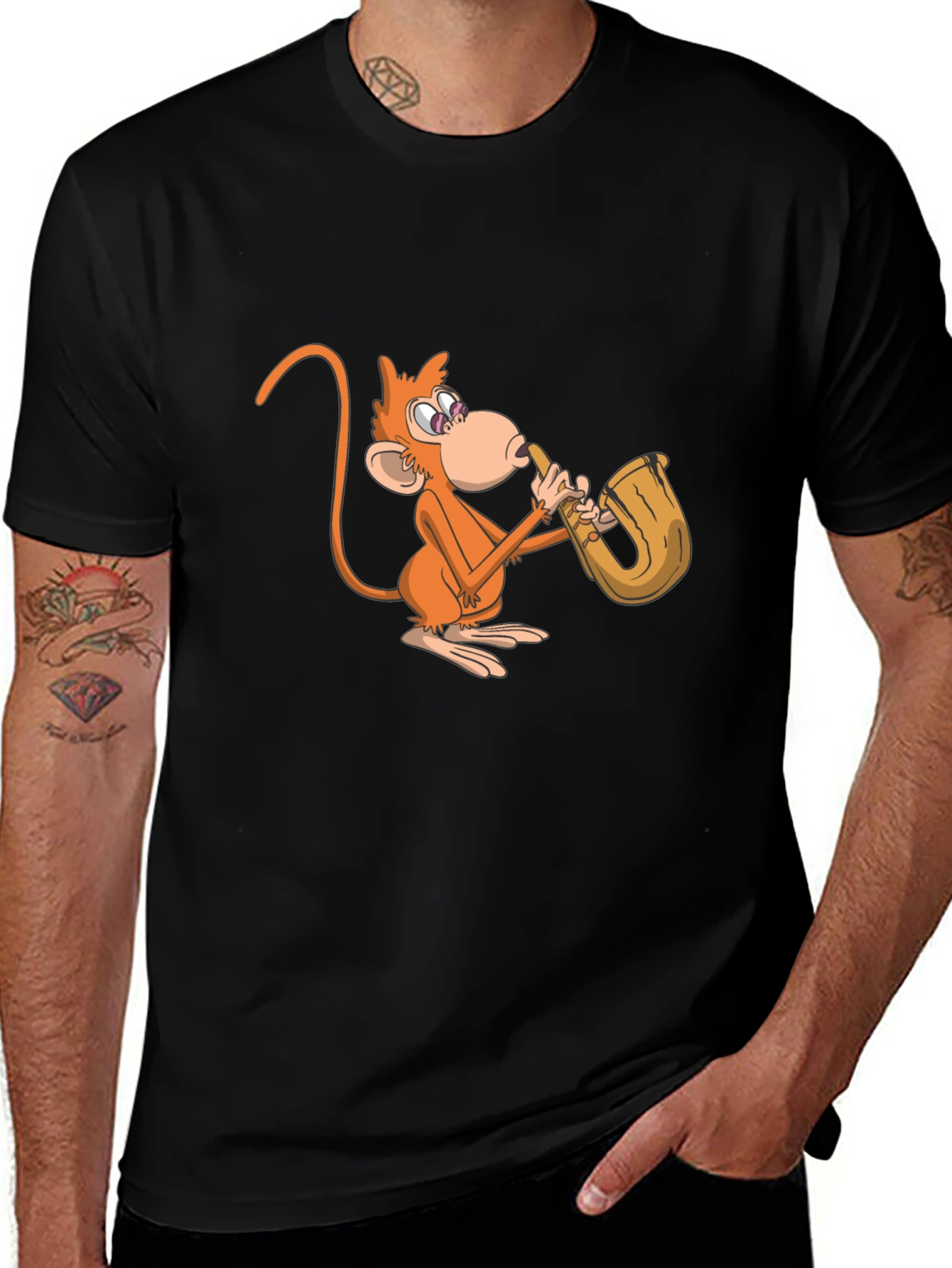 Monkey Saxophone Graphic Tee - Black Casual Shirt