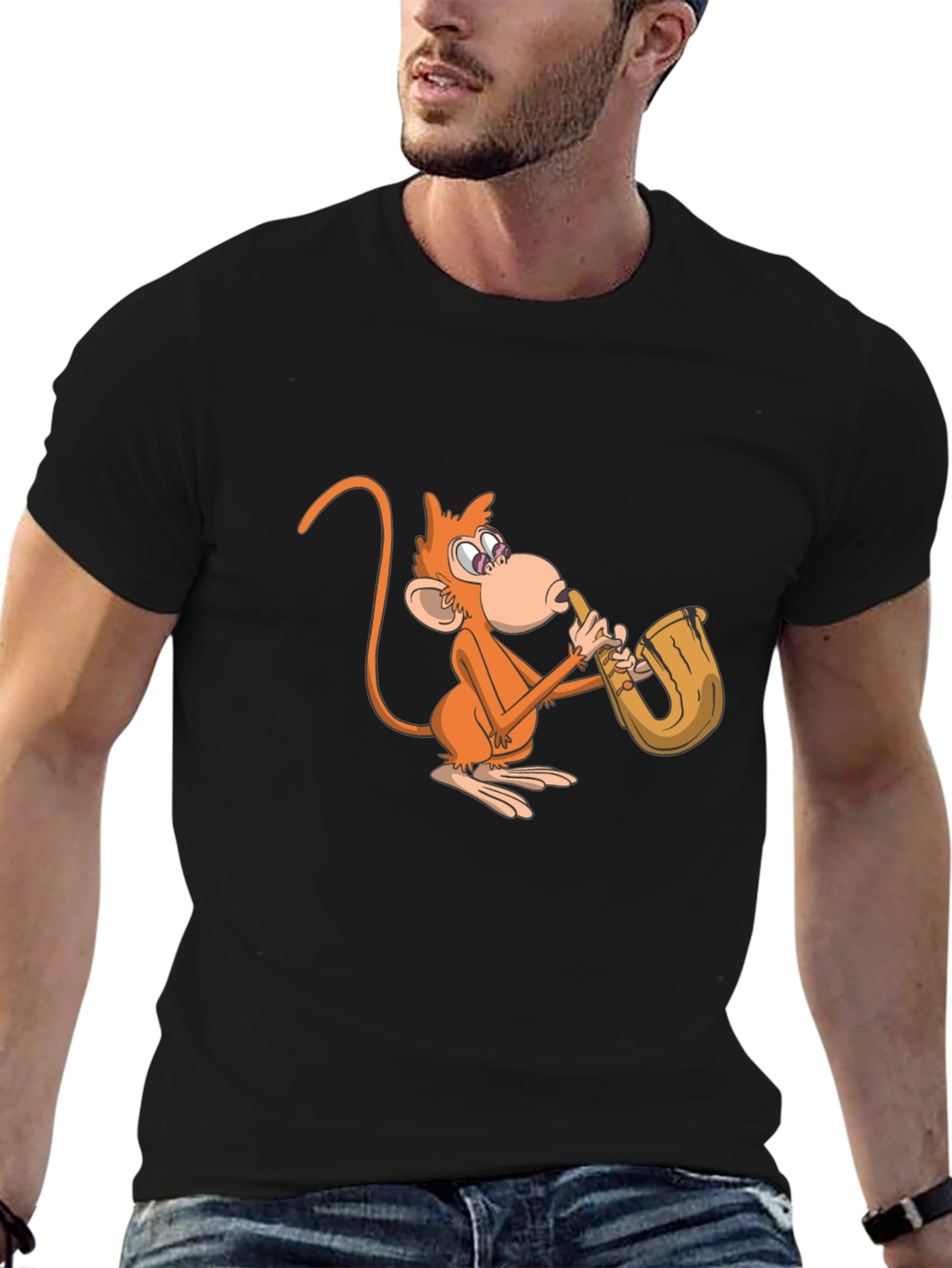 Monkey Saxophone Graphic Tee - Black Casual Shirt