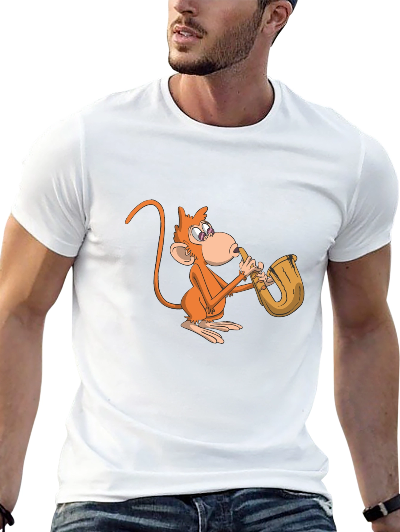 Monkey Saxophone Graphic Tee - Black Casual Shirt