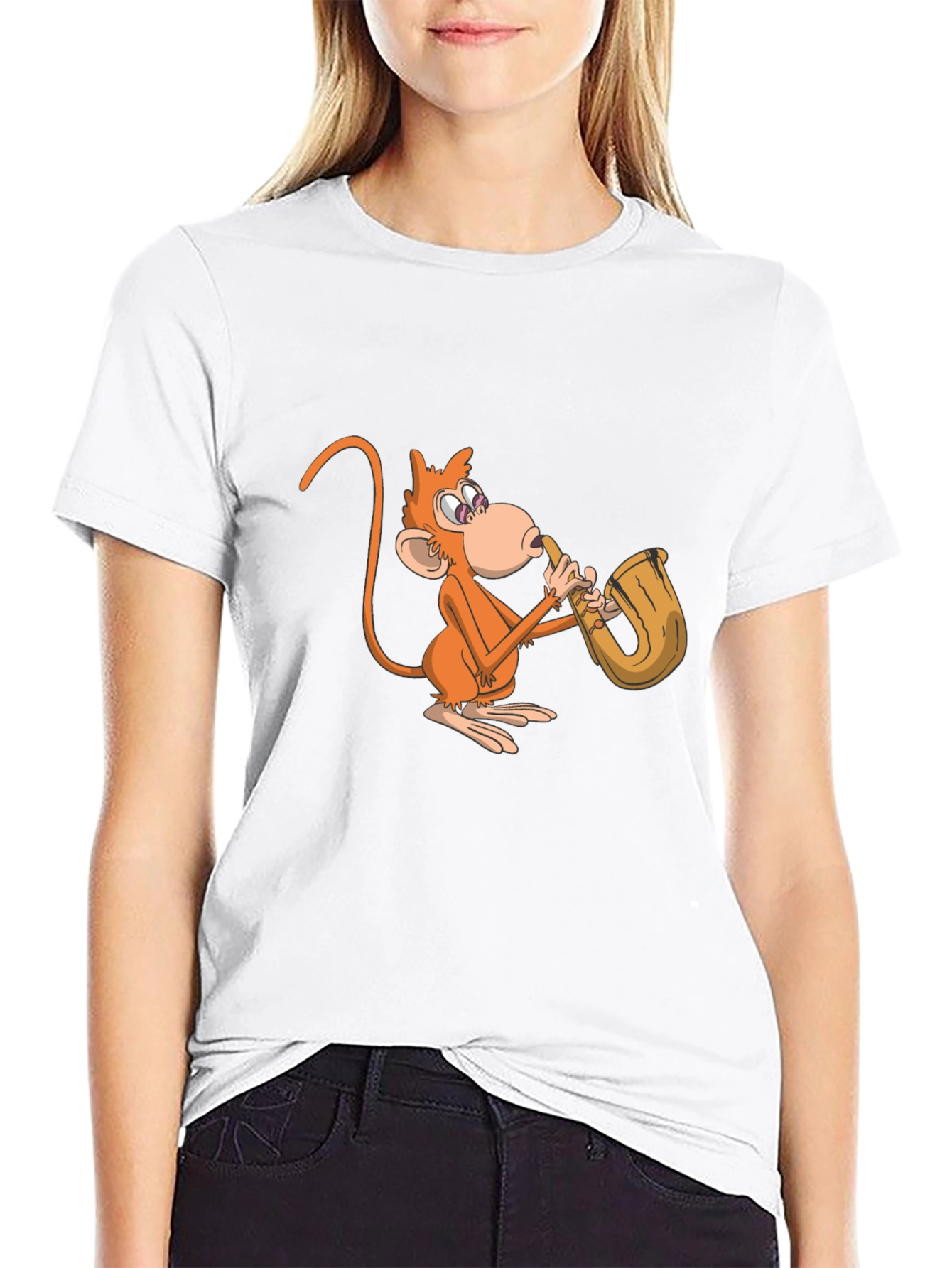 Monkey Saxophone Graphic Tee - Black Casual Shirt