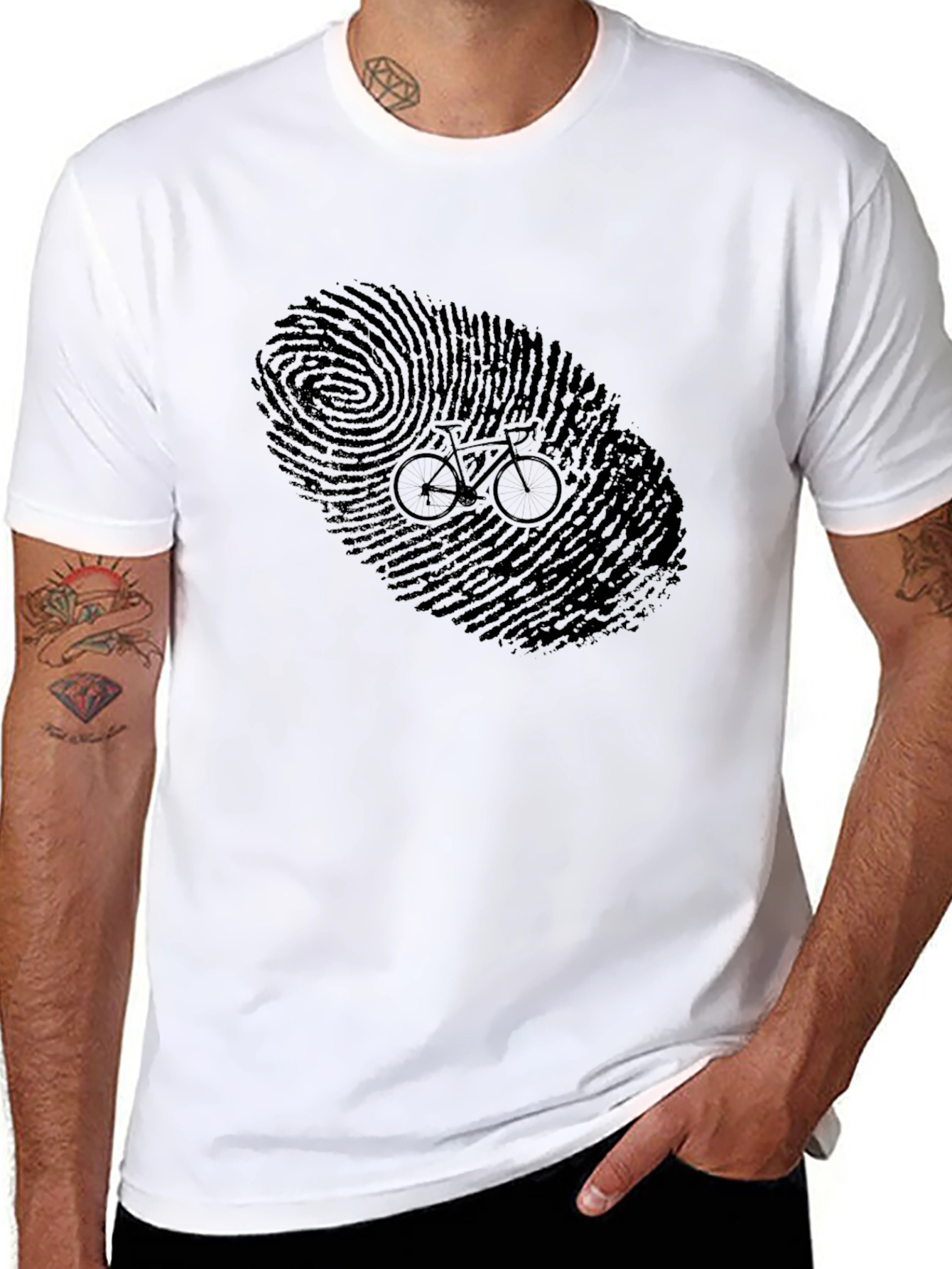 Fingerprint Bike Graphic Tee - Black Cotton Shirt