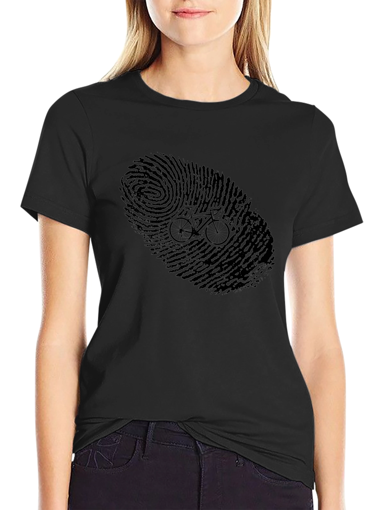 Fingerprint Bike Graphic Tee - Black Cotton Shirt
