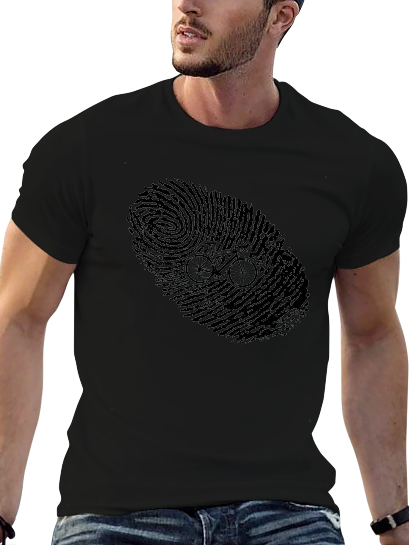 Fingerprint Bike Graphic Tee - Black Cotton Shirt