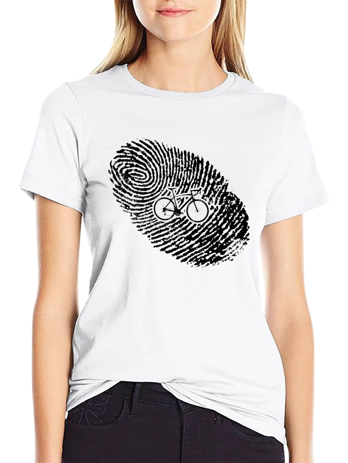 Fingerprint Bike Graphic Tee - Black Cotton Shirt