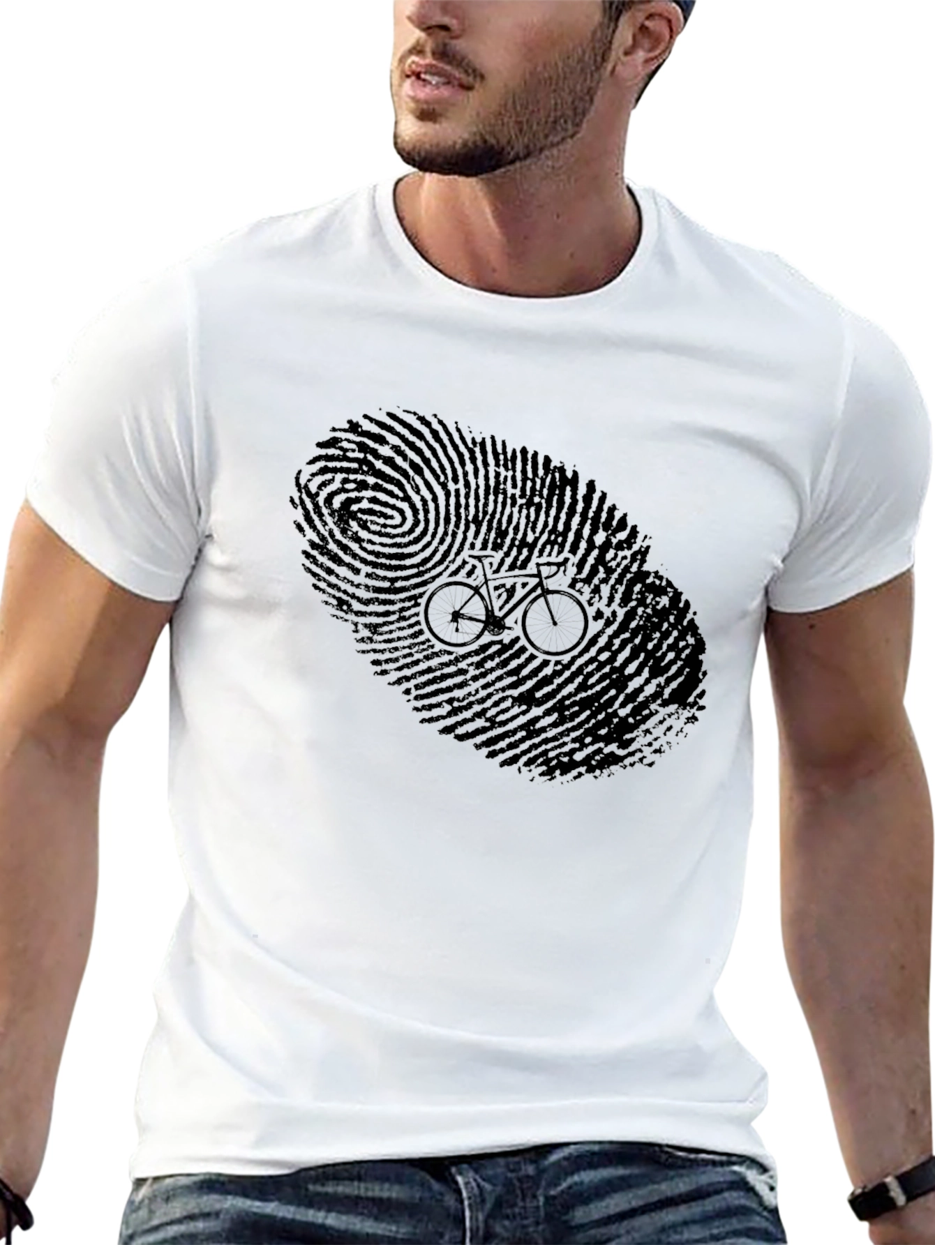 Fingerprint Bike Graphic Tee - Black Cotton Shirt
