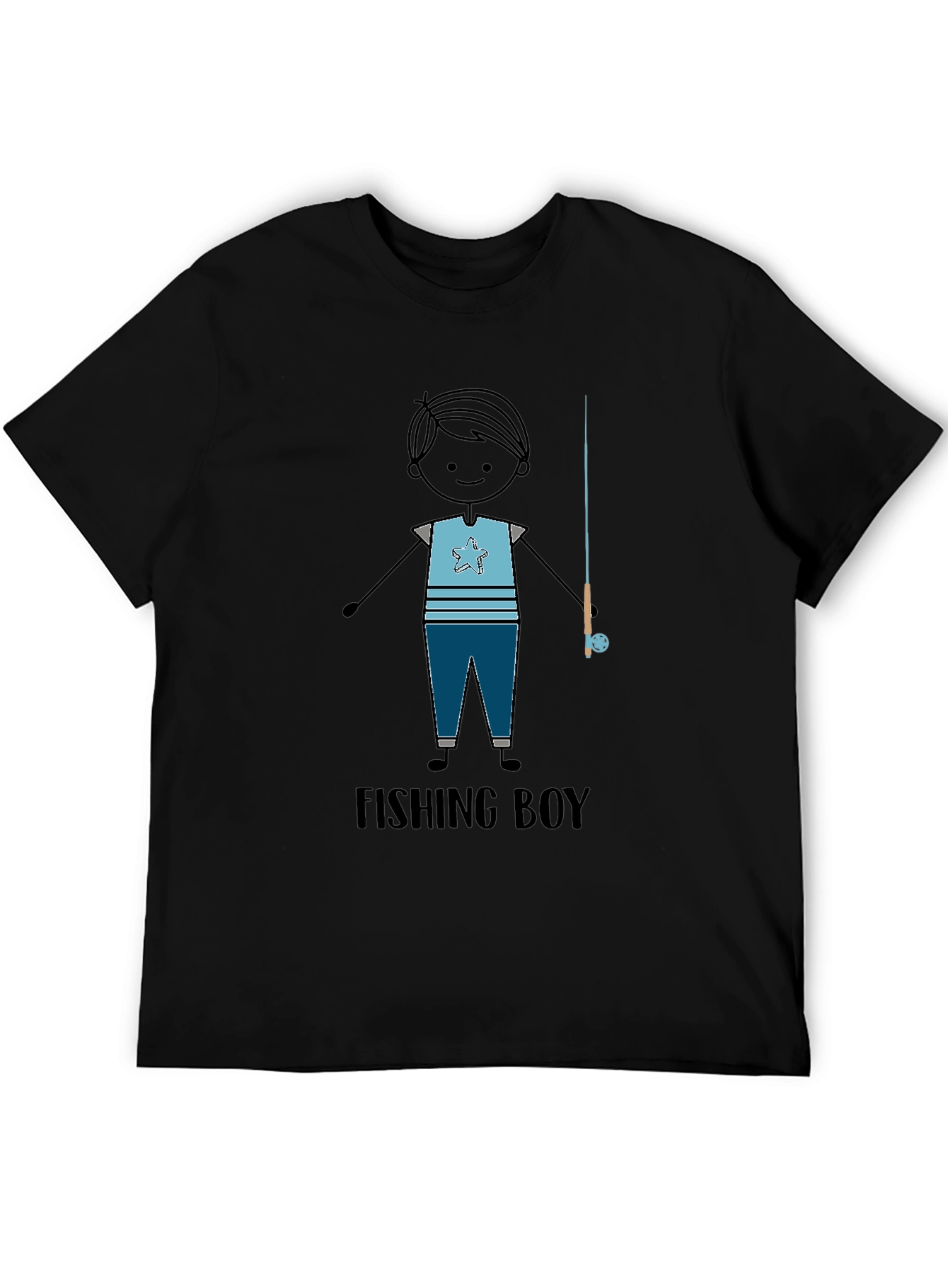 Fishing Boy Graphic Tee - Black T-Shirt