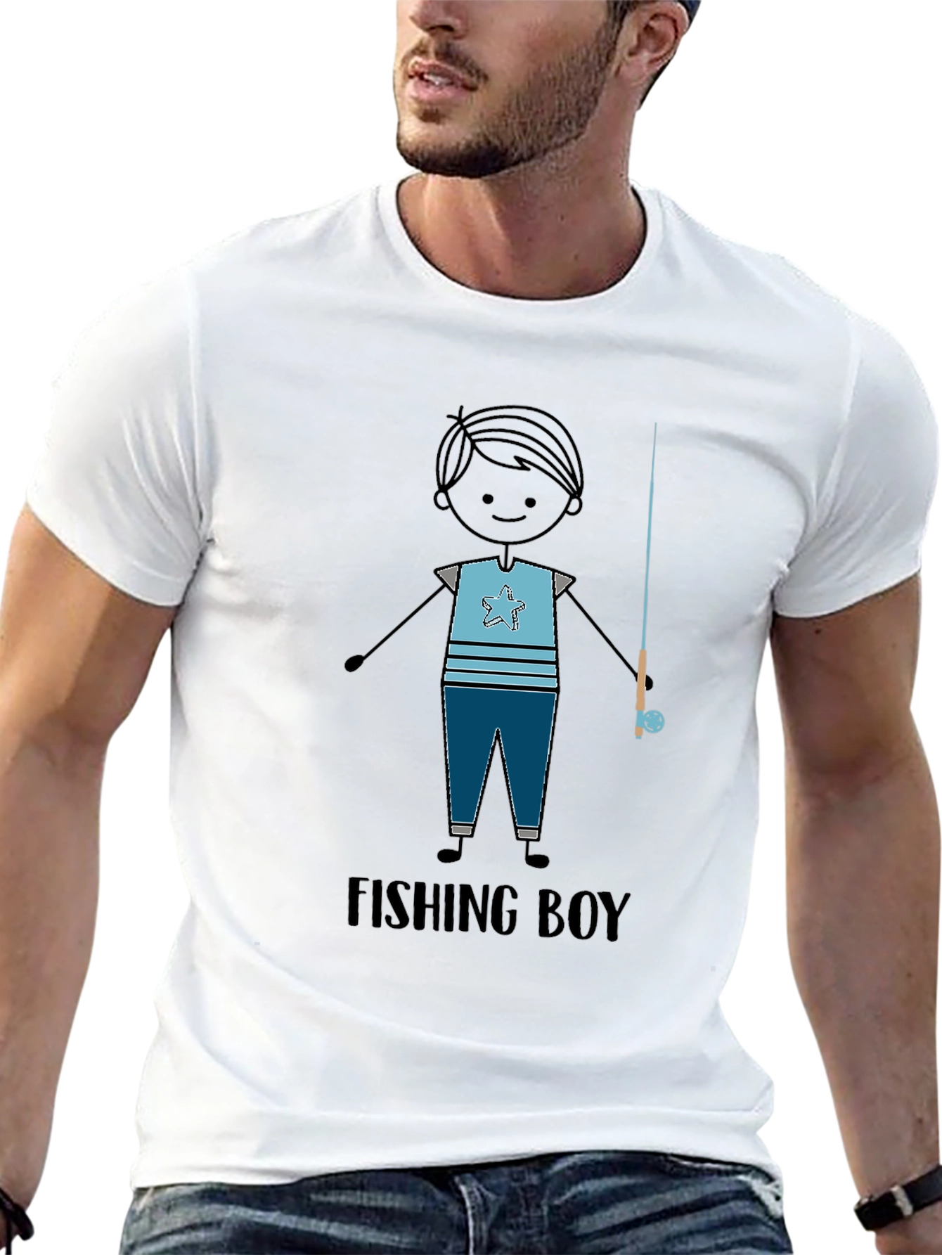 Fishing Boy Graphic Tee - Black T-Shirt