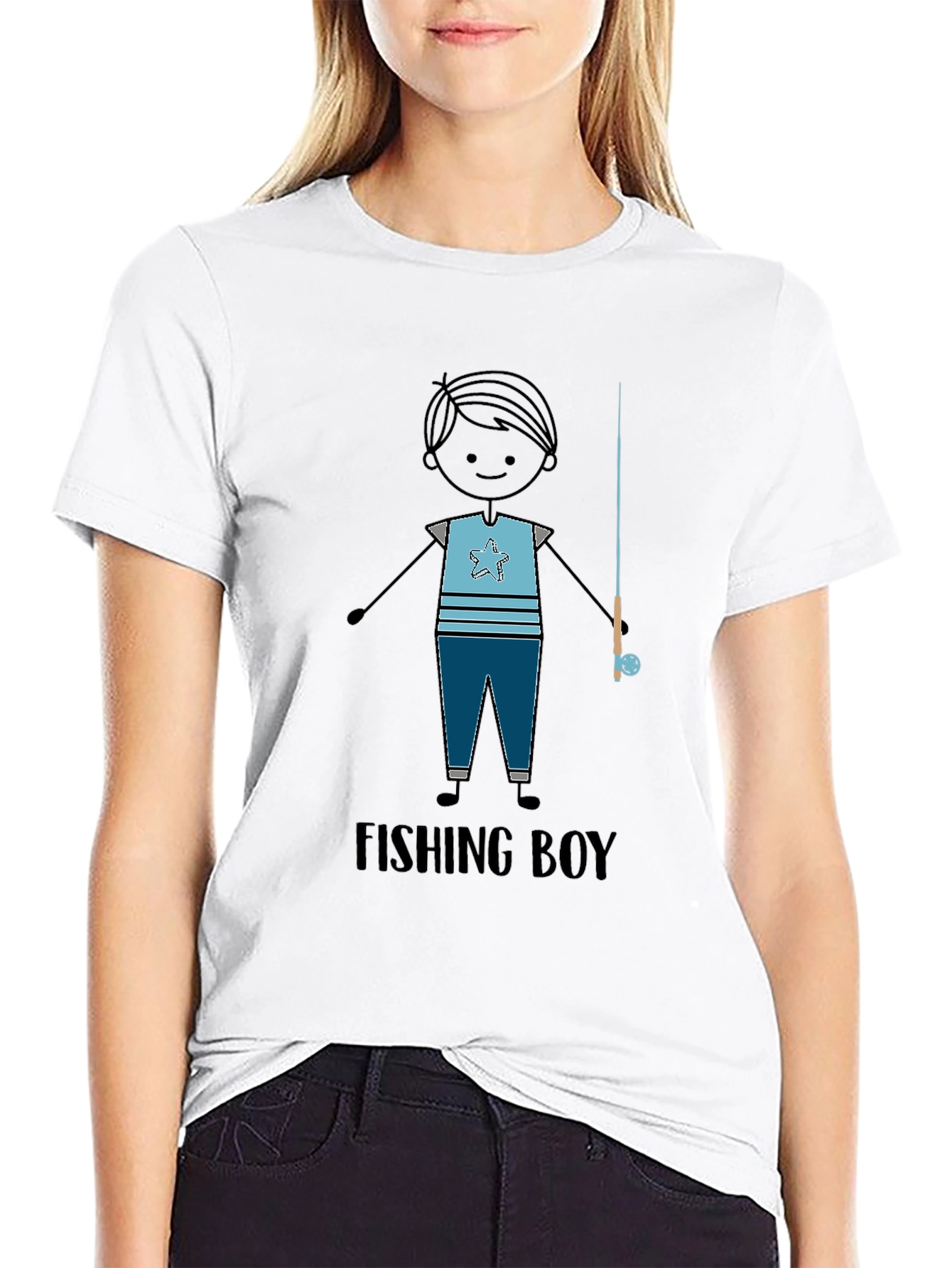Fishing Boy Graphic Tee - Black T-Shirt