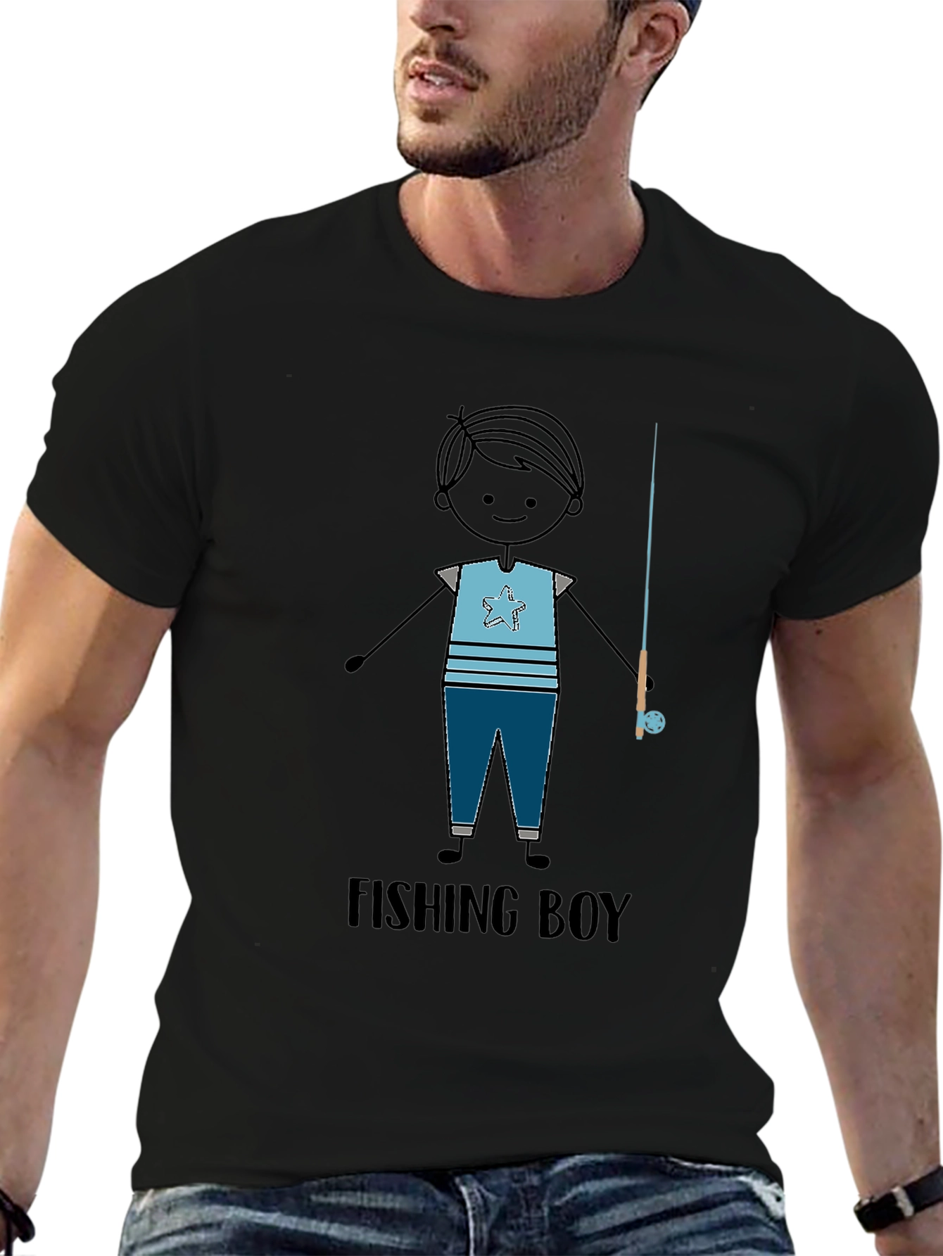 Fishing Boy Graphic Tee - Black T-Shirt