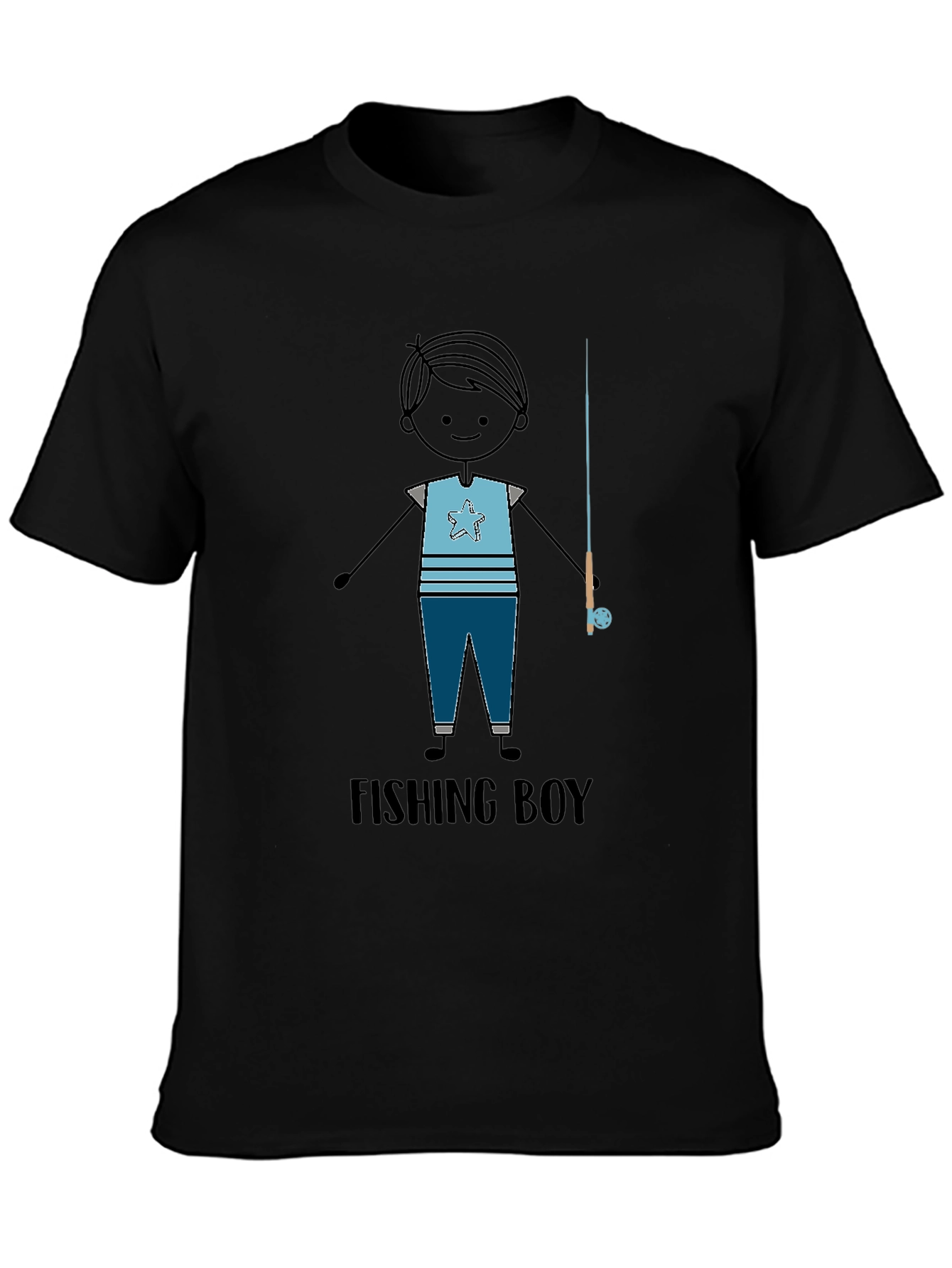 Fishing Boy Graphic Tee - Black T-Shirt