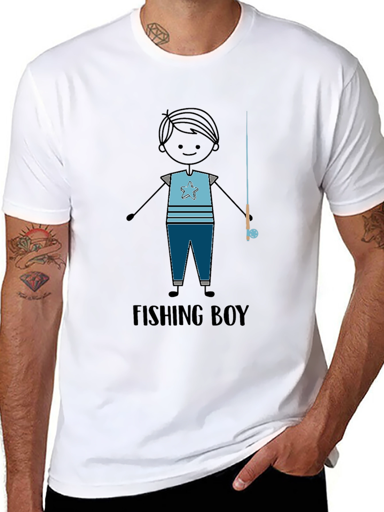 Fishing Boy Graphic Tee - Black T-Shirt
