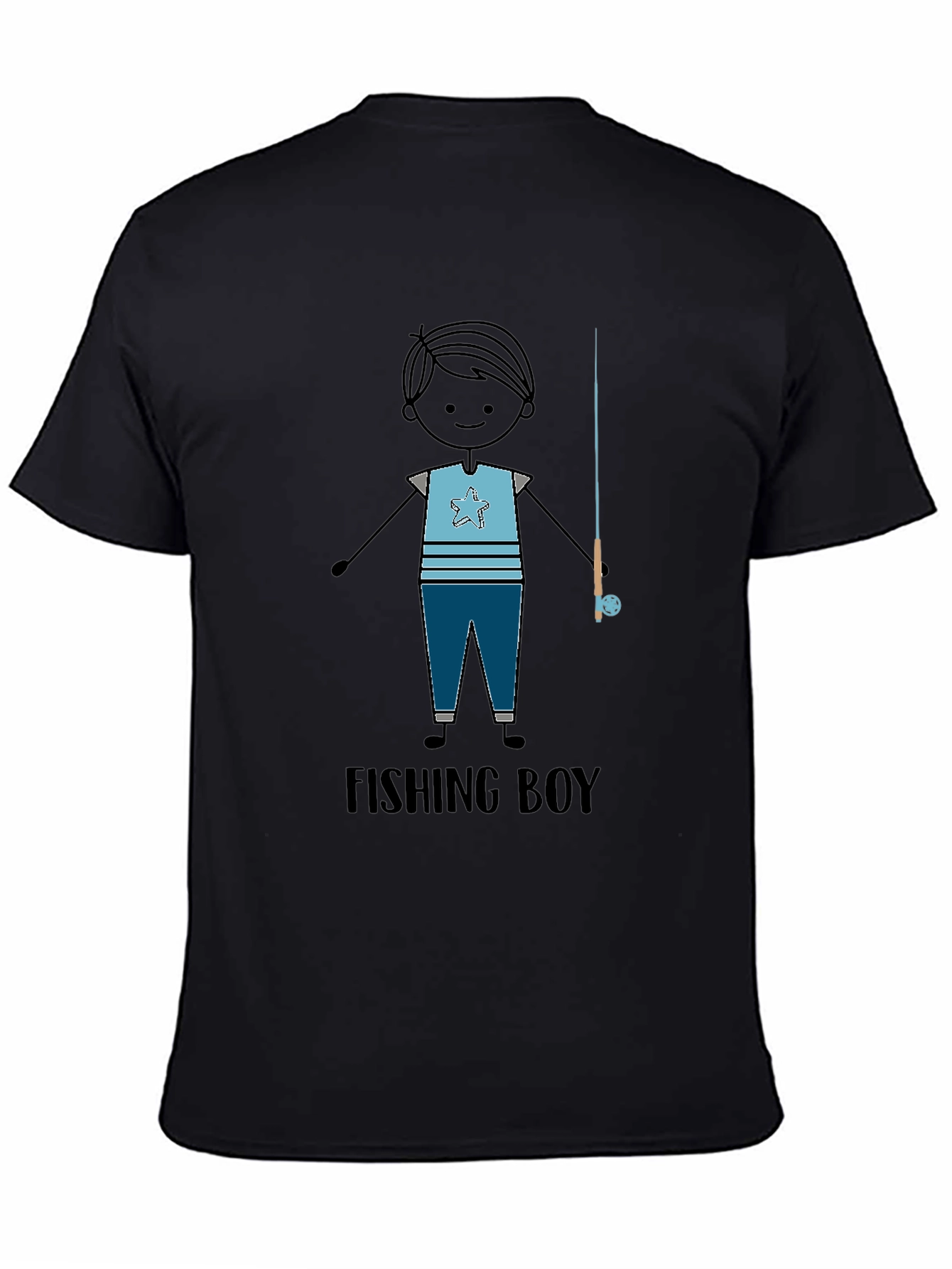 Fishing Boy Graphic Tee - Black T-Shirt