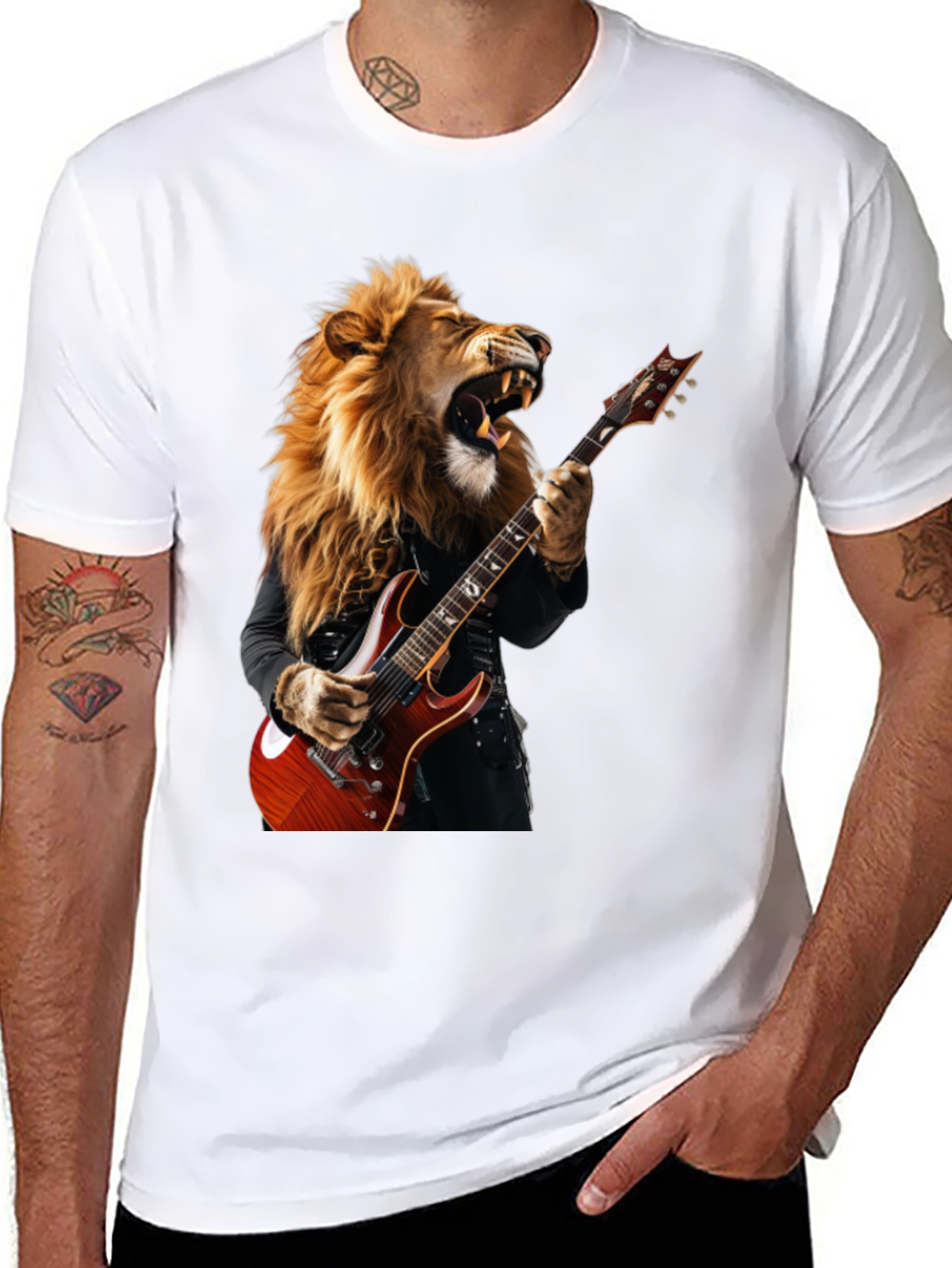 Lion Guitarist Graphic Tee - Rock Star Style T-Shirt