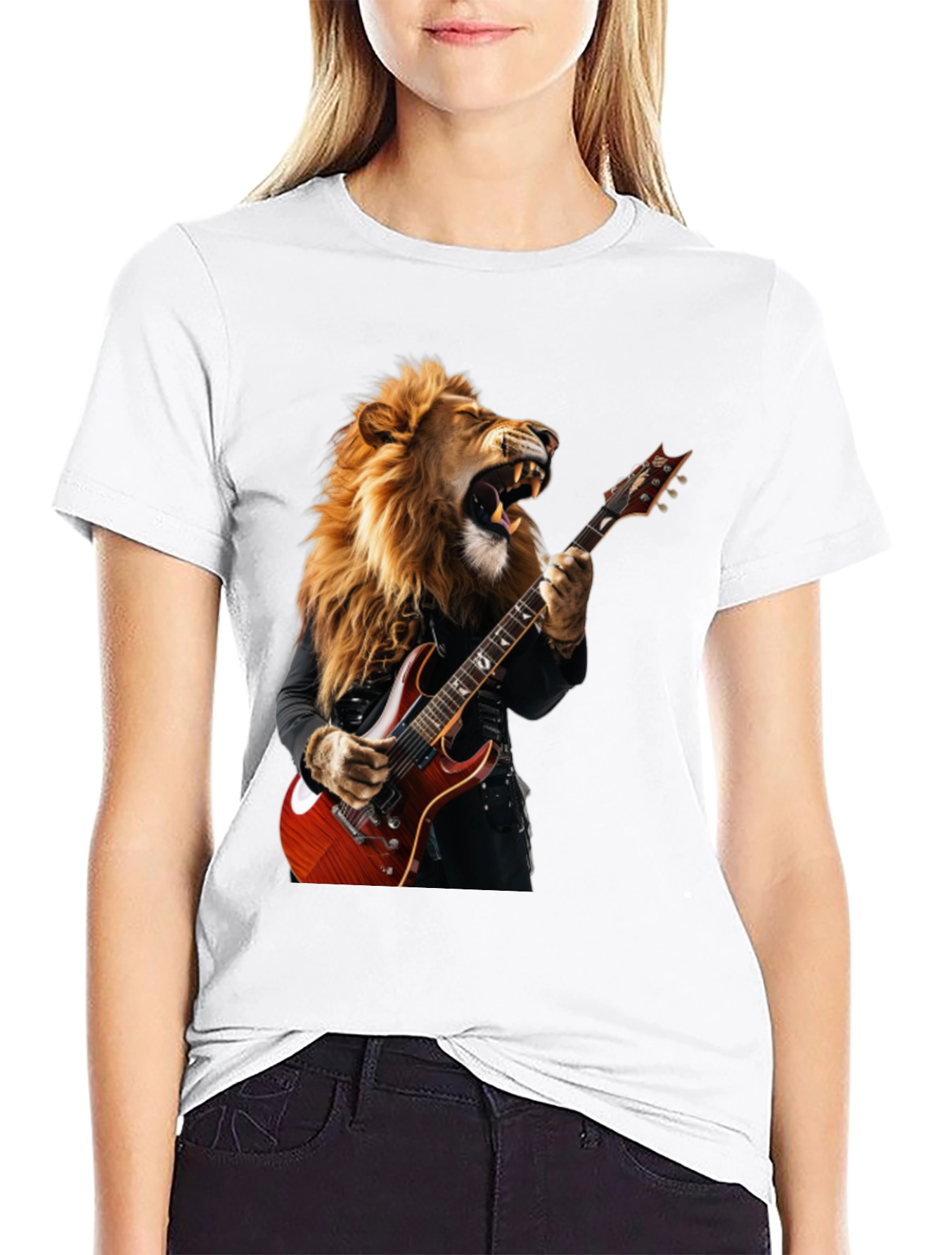 Lion Guitarist Graphic Tee - Rock Star Style T-Shirt
