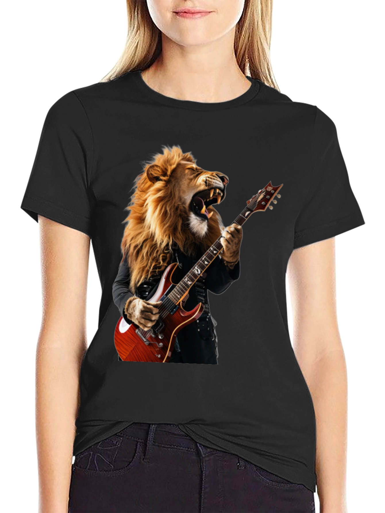 Lion Guitarist Graphic Tee - Rock Star Style T-Shirt