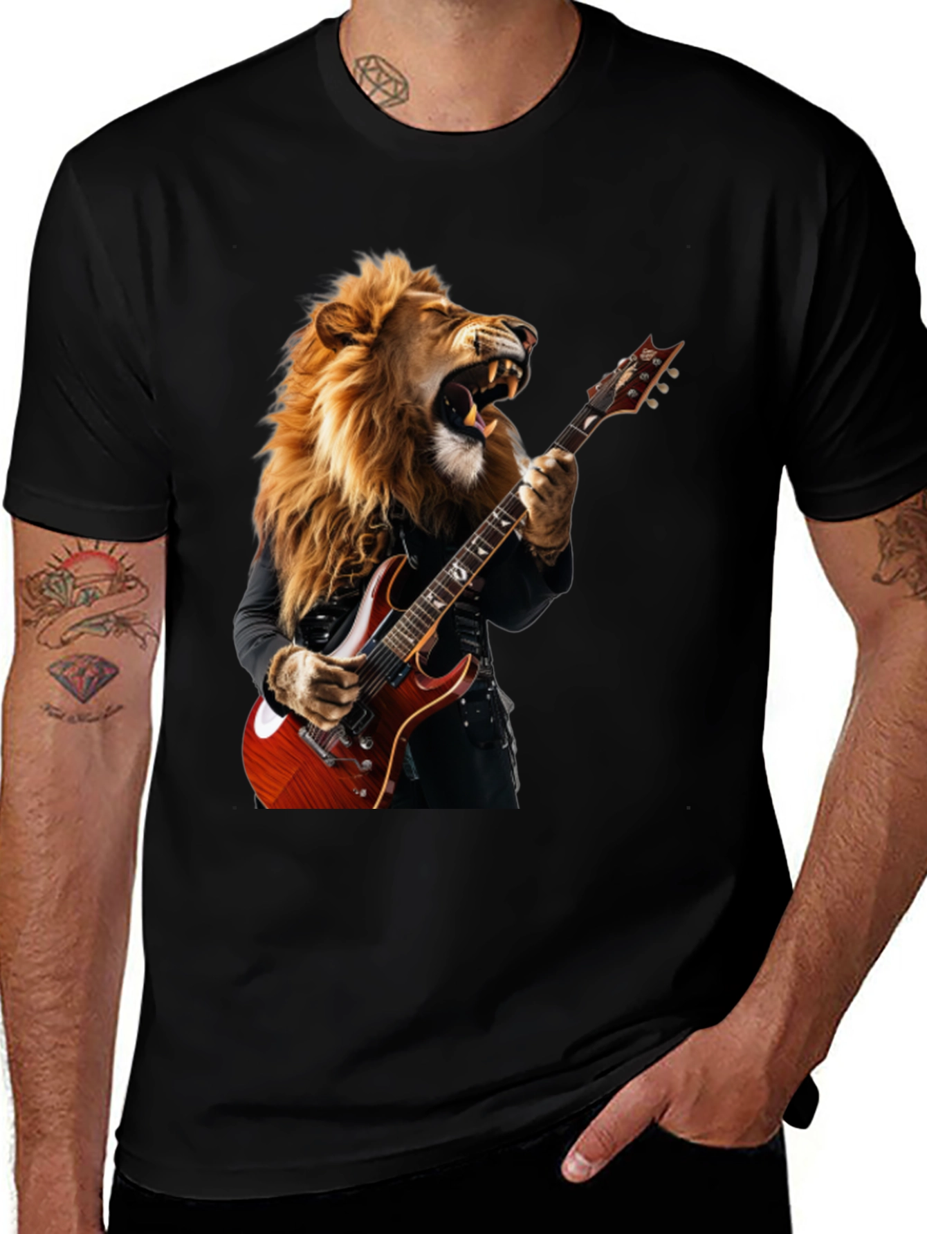 Lion Guitarist Graphic Tee - Rock Star Style T-Shirt