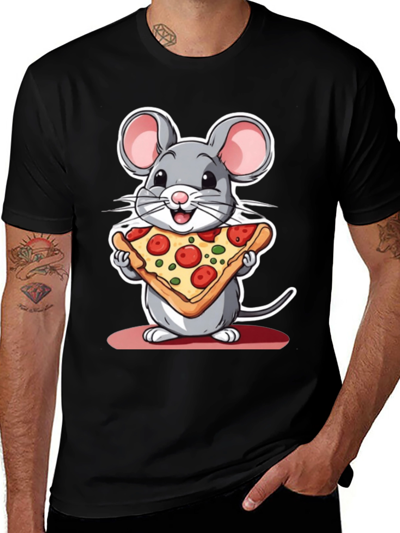 Cartoon Mouse Pizza Graphic Tee