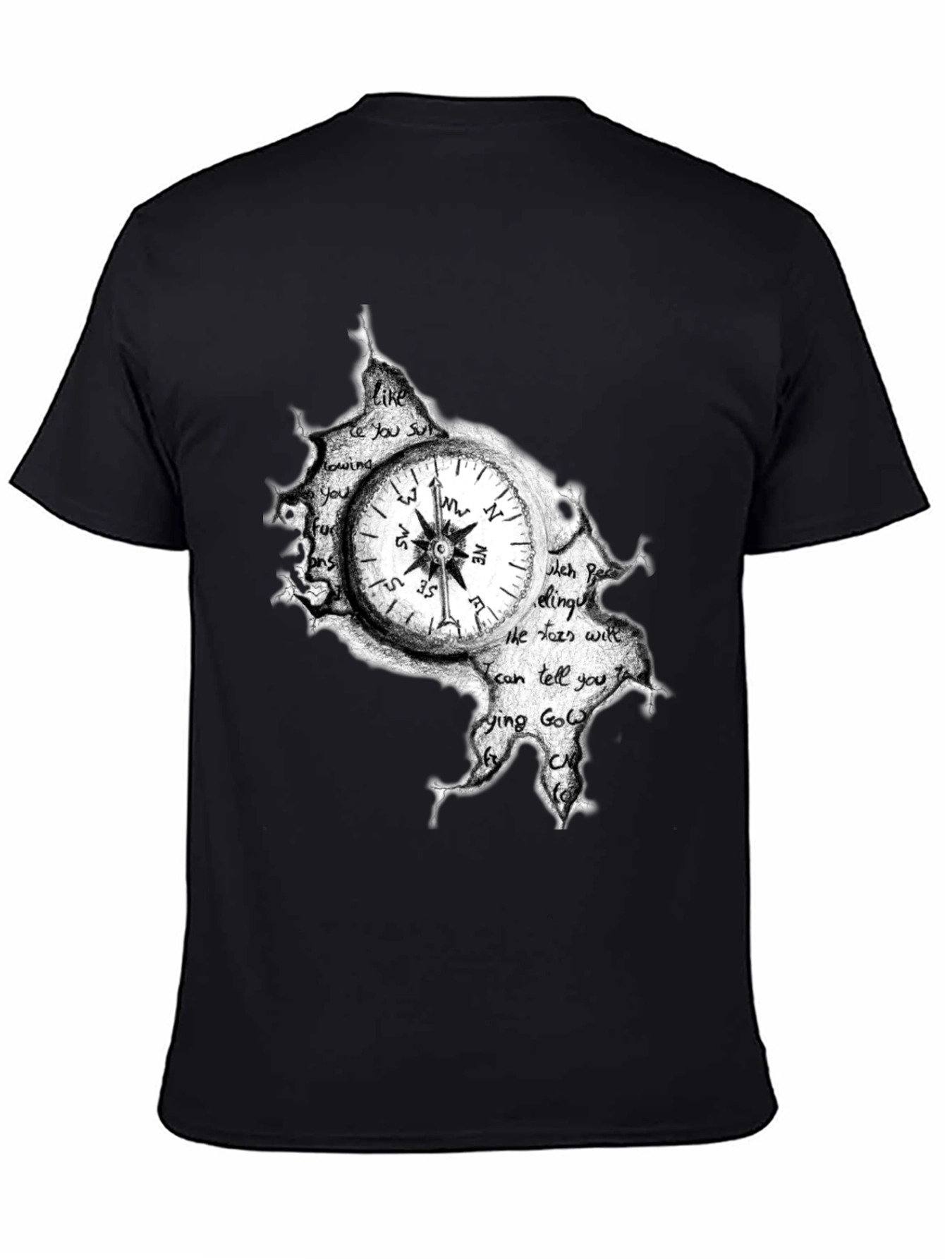 Compass Graphic Print Mens Black T-Shirt