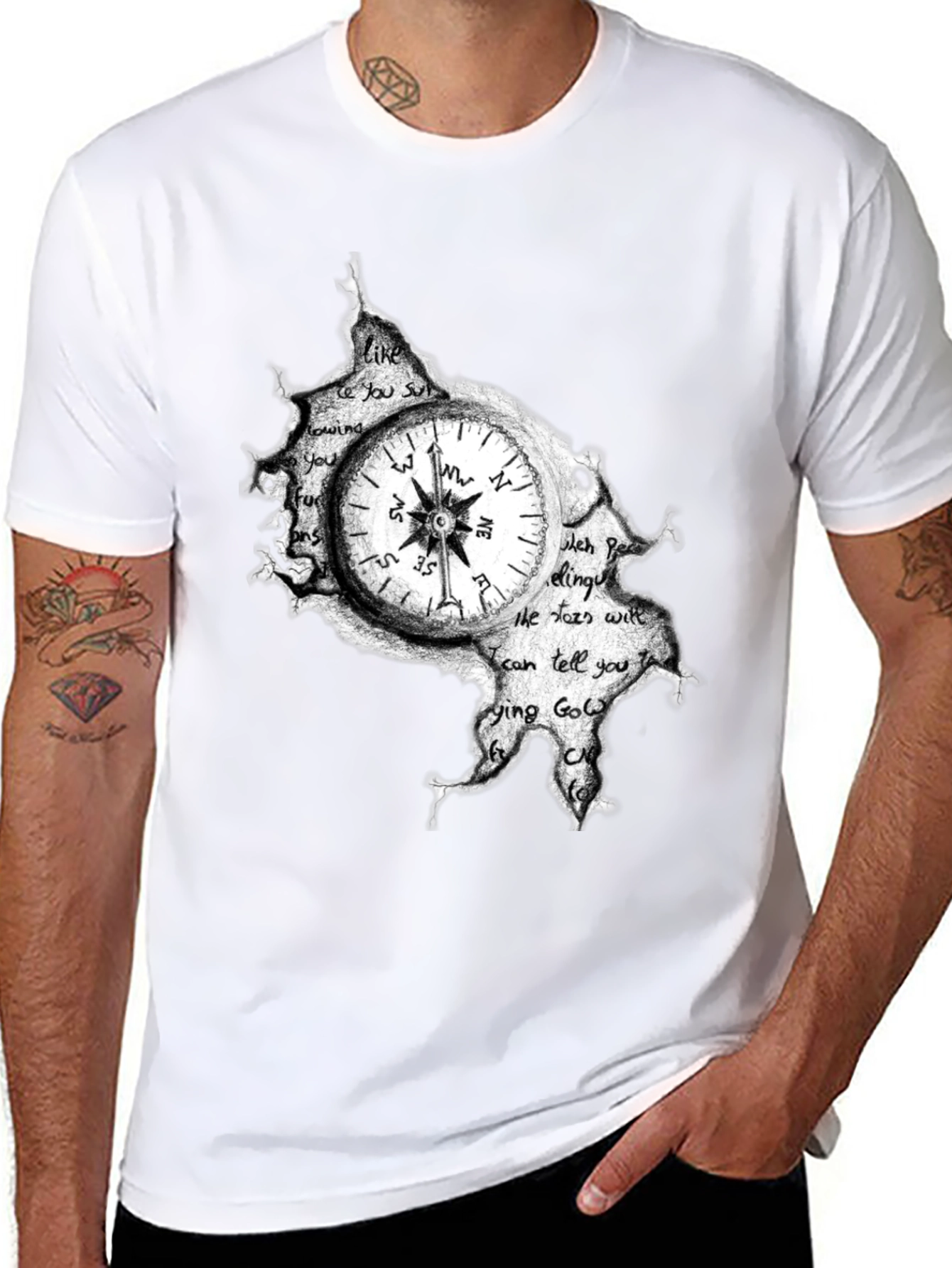 Compass Graphic Print Mens Black T-Shirt