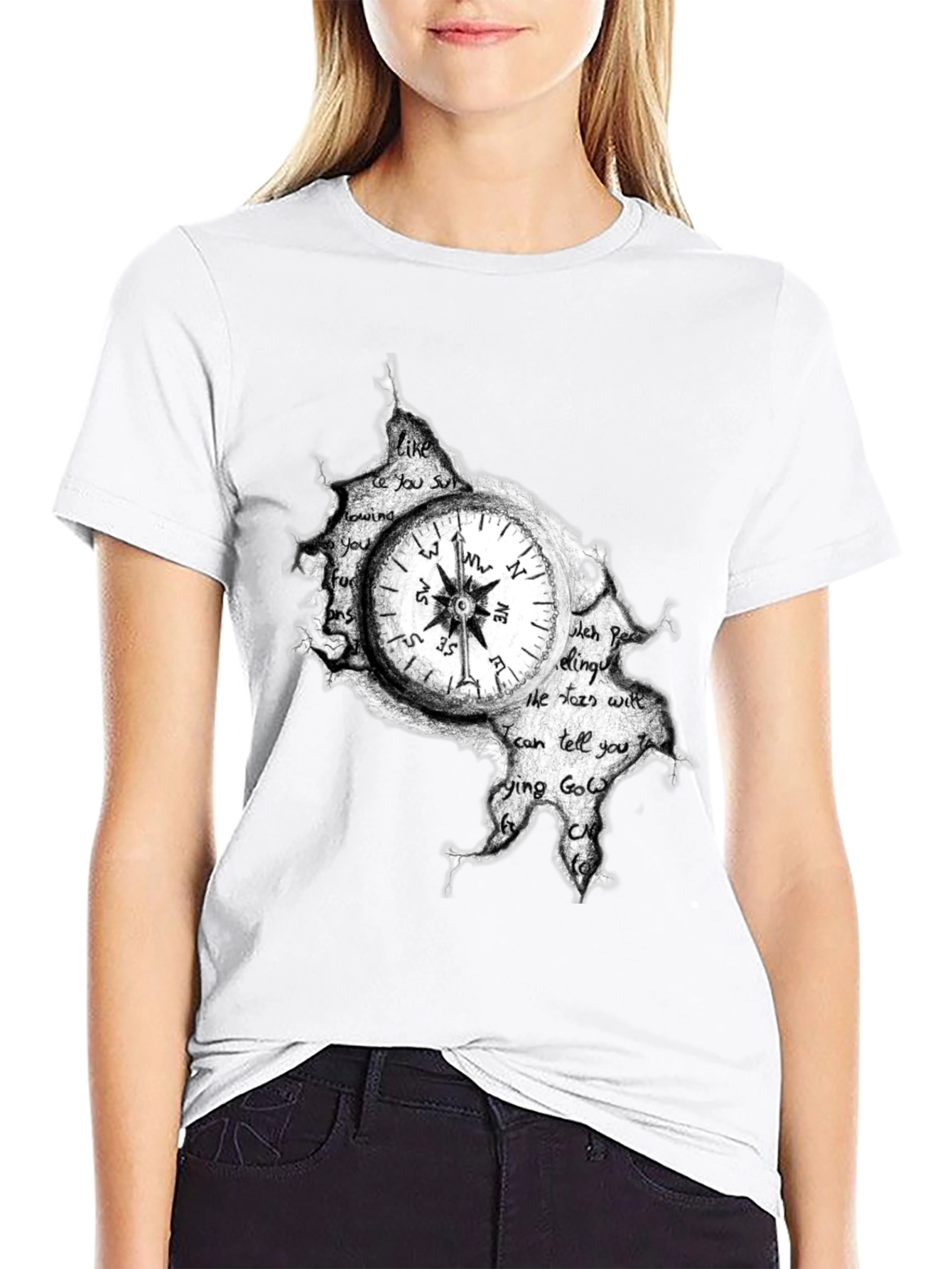 Compass Graphic Print Mens Black T-Shirt