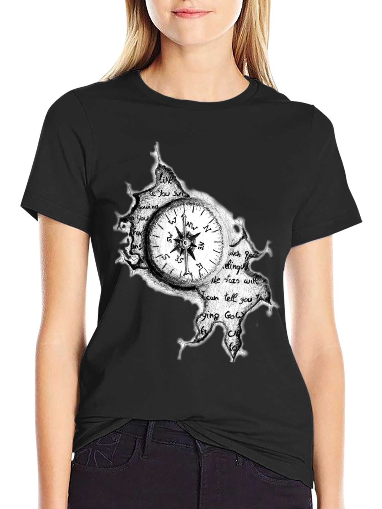 Compass Graphic Print Mens Black T-Shirt