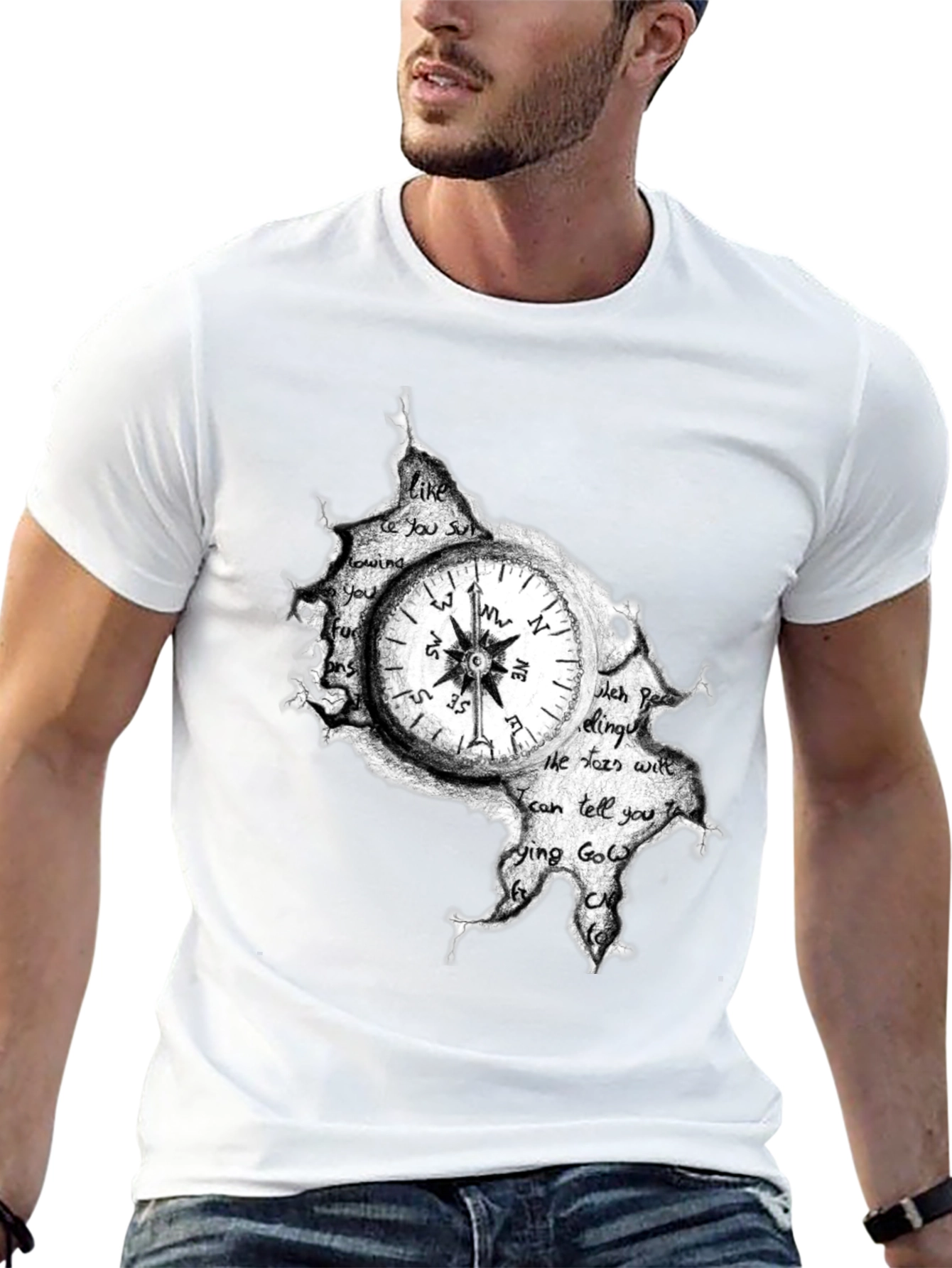 Compass Graphic Print Mens Black T-Shirt