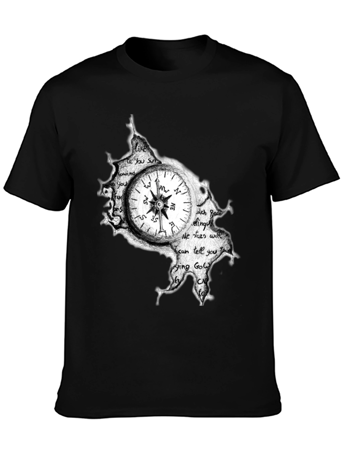Compass Graphic Print Mens Black T-Shirt