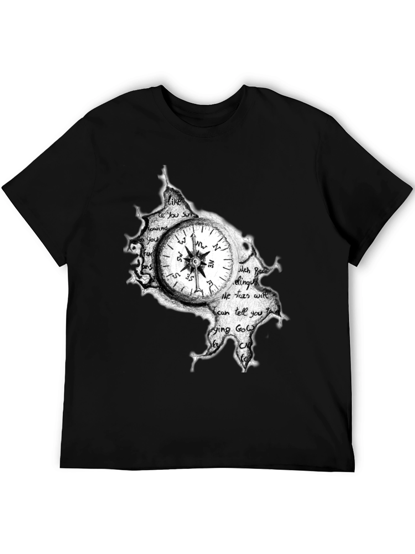Compass Graphic Print Mens Black T-Shirt